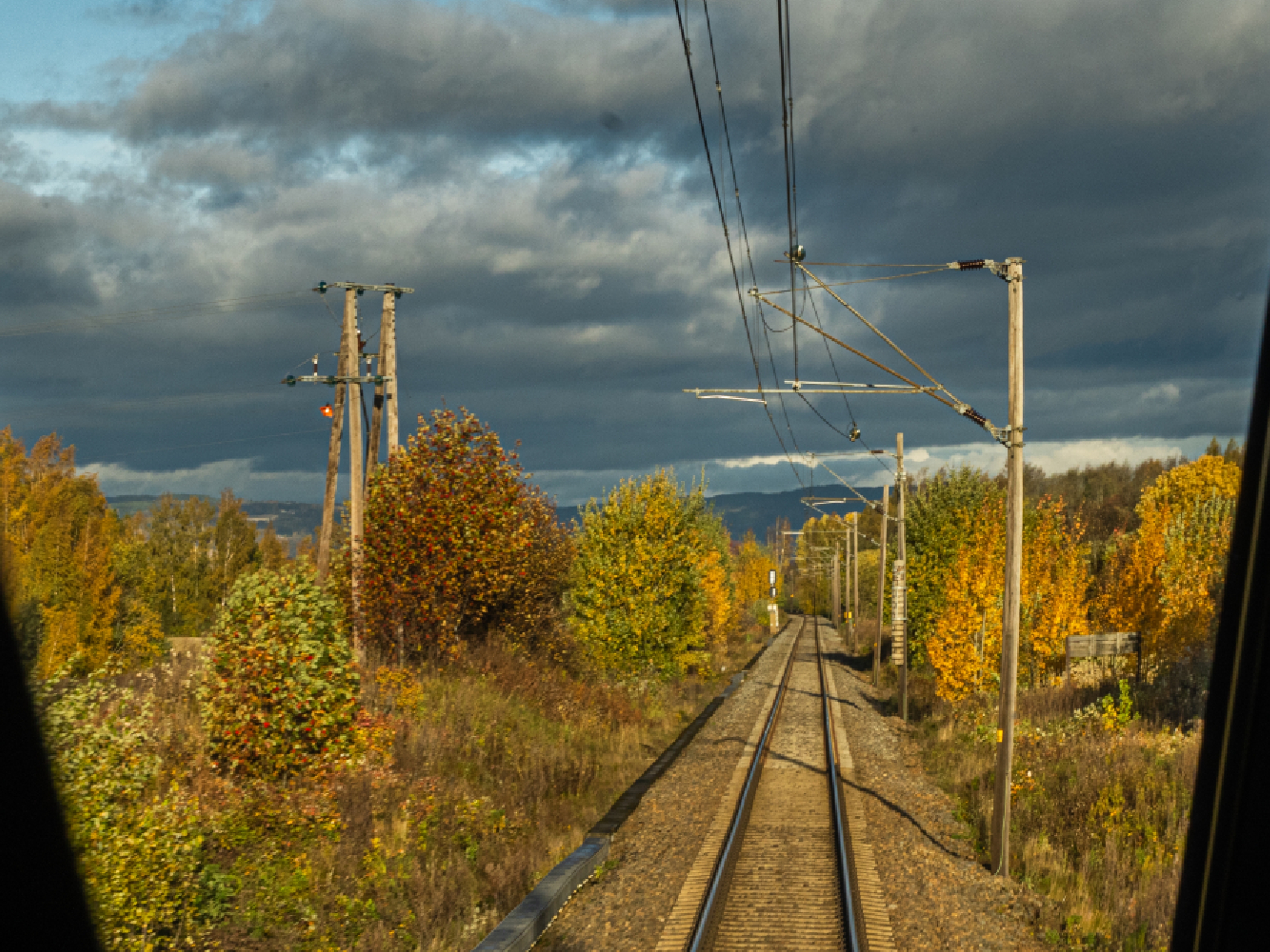 View through the window at the Dovre line railway