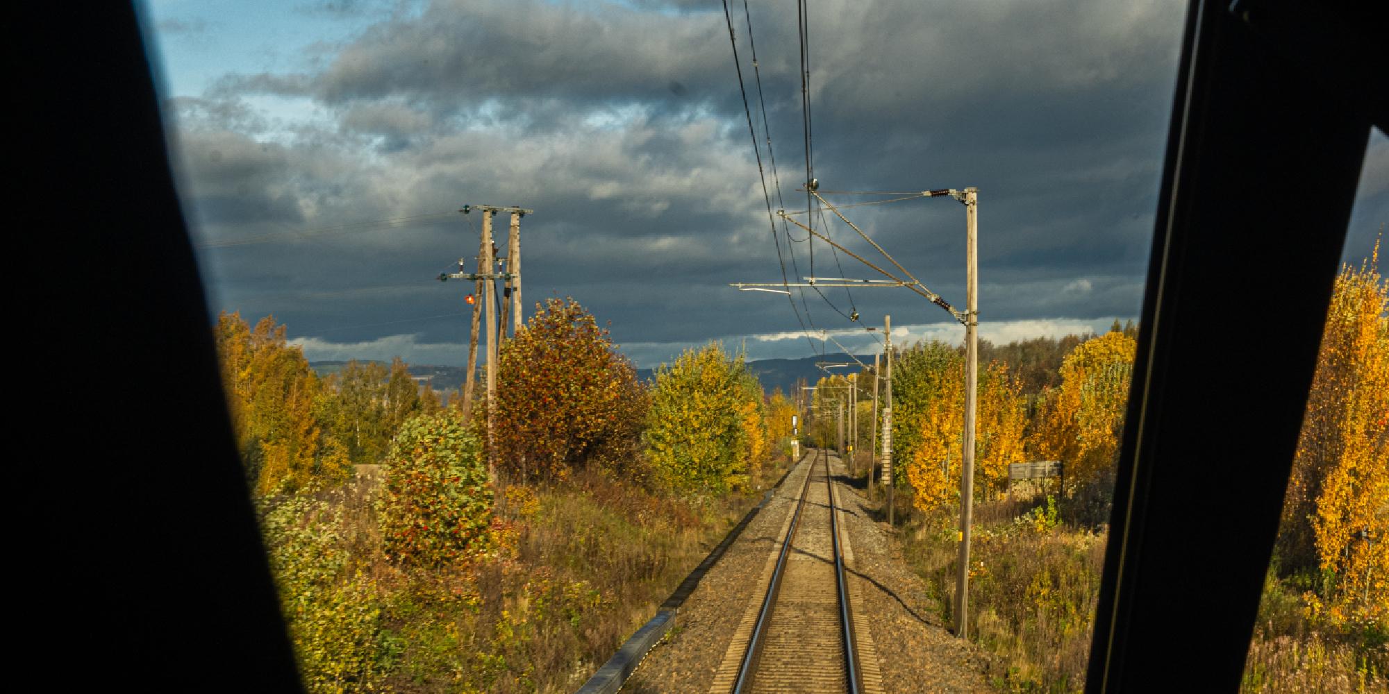 View through the window at the Dovre line railway
