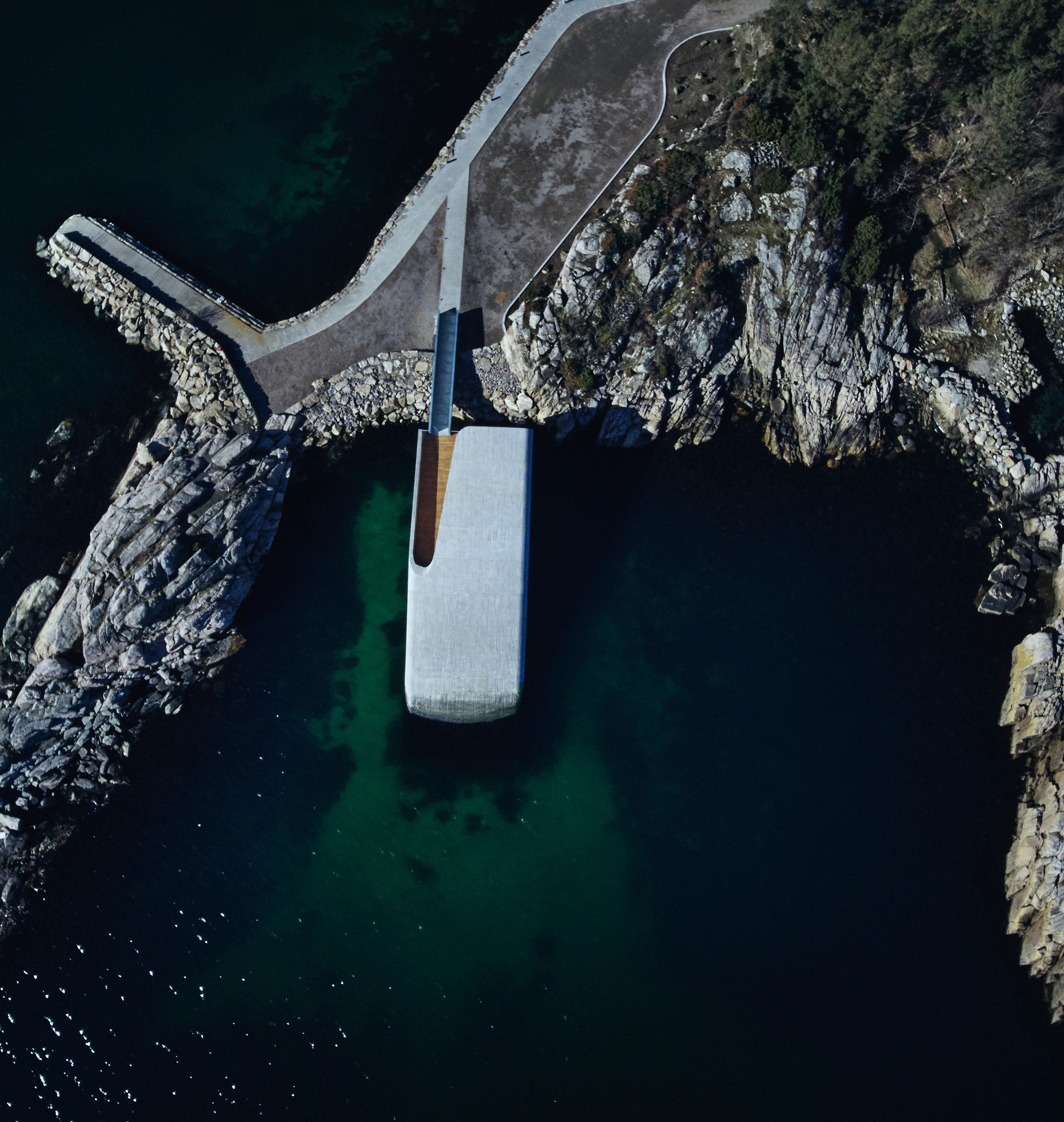 Restaurant Under from seen from above, Southern Norway.