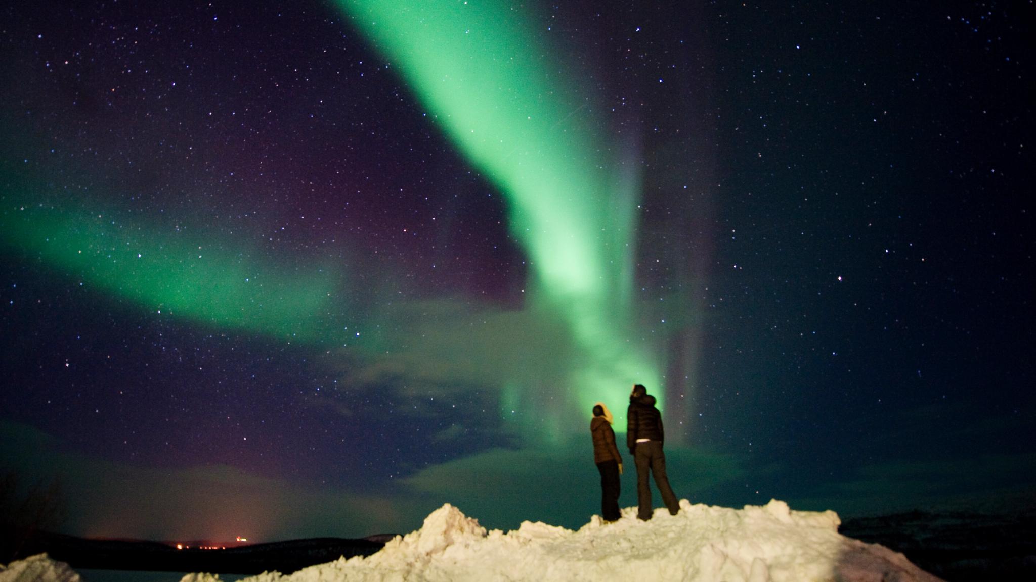 People looking at the northern lights in Finnmark