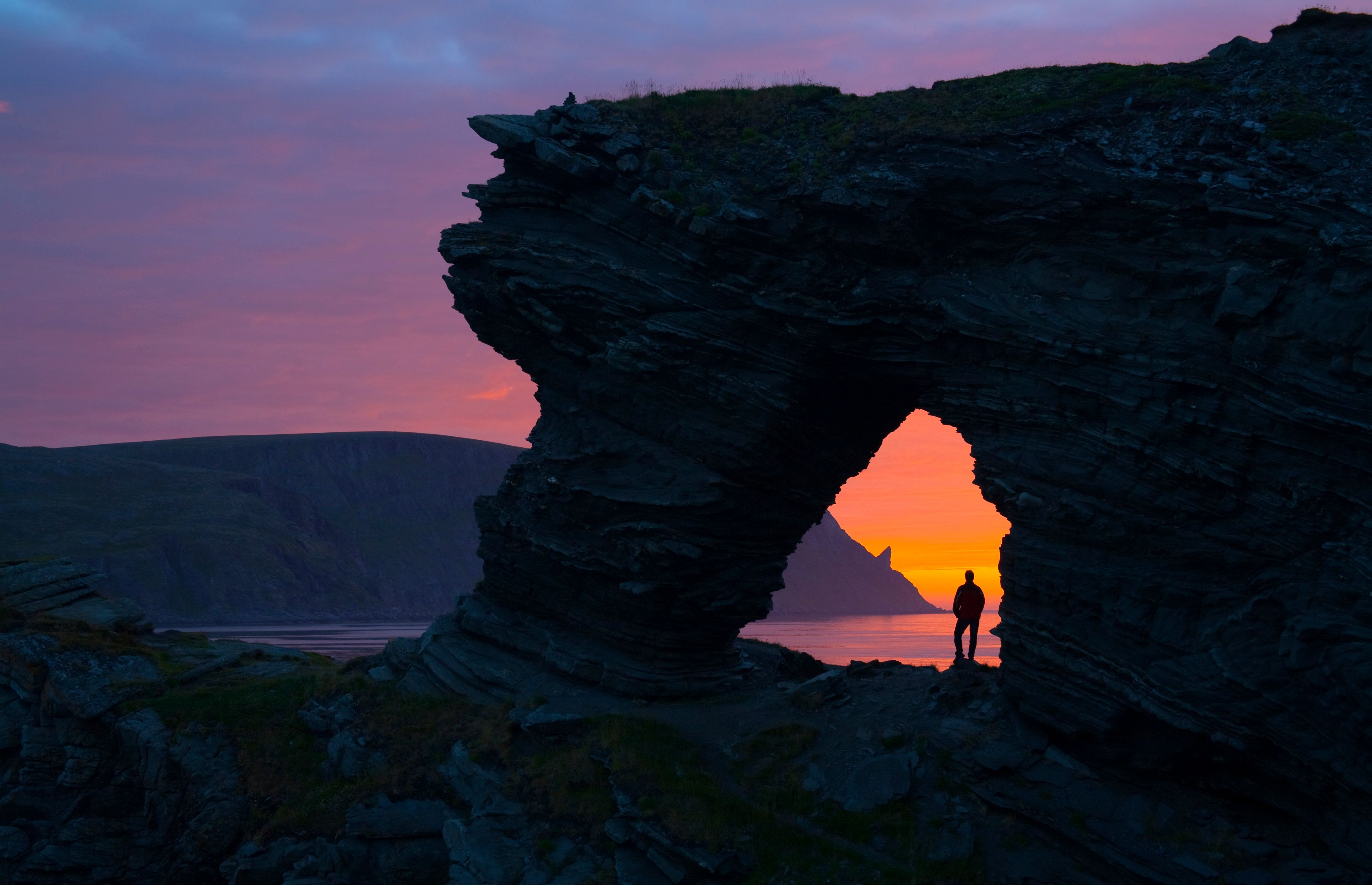 The Kirkeporten rock formation in Nordkapp, Northern Norway