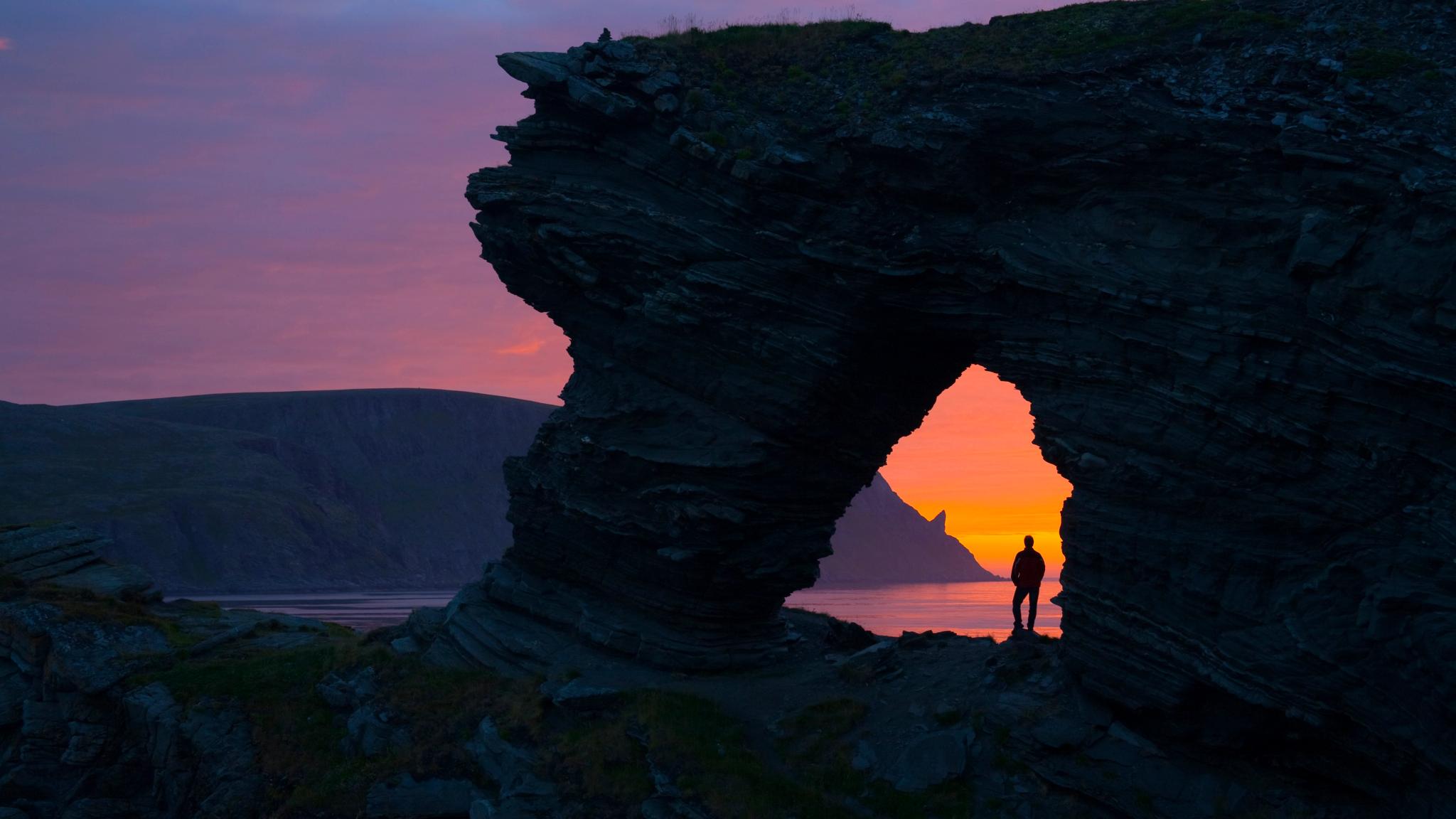 The Kirkeporten rock formation in Nordkapp, Northern Norway