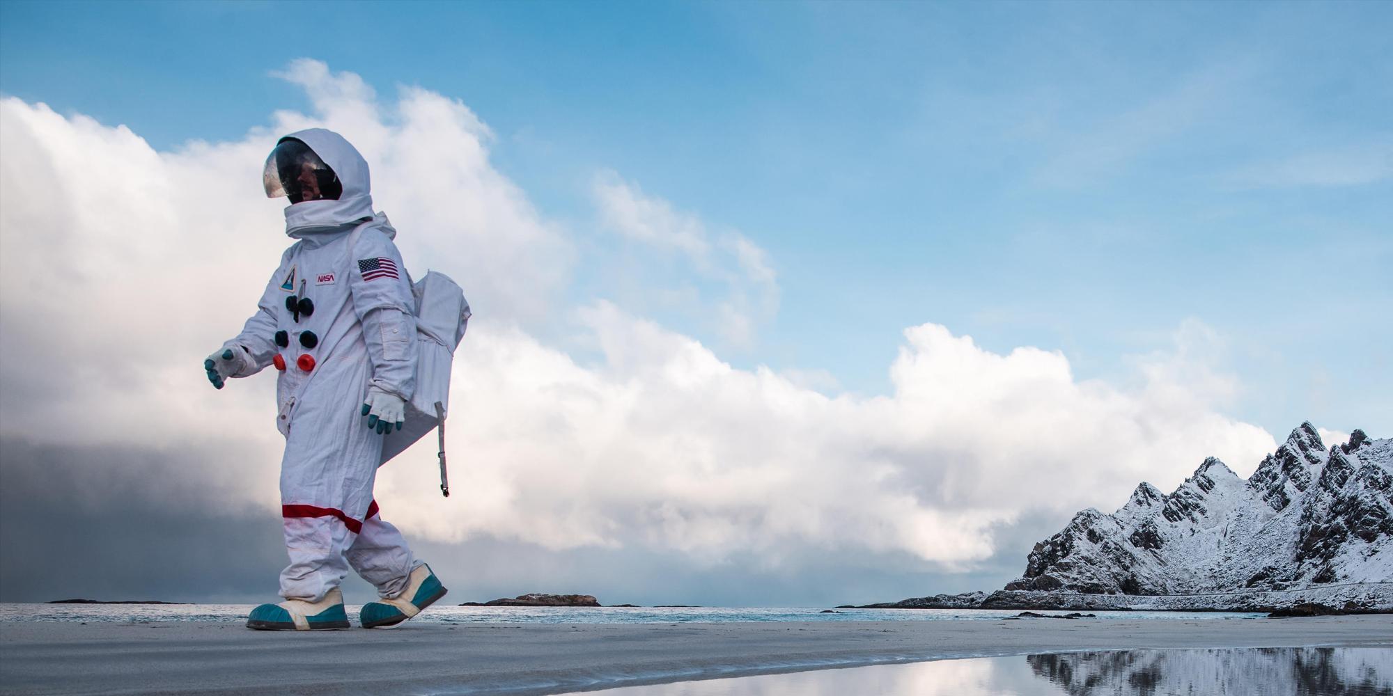 An astronaut at Andøya Space learning and experience center in Northern Norway
