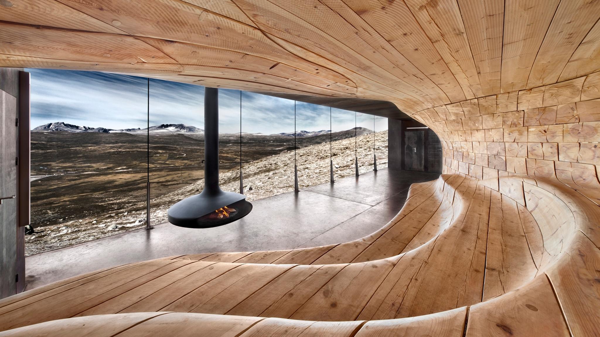 The view from inside Viewpoint Snøhetta at Tverrfjellet in Dovrefjell, Eastern Norway