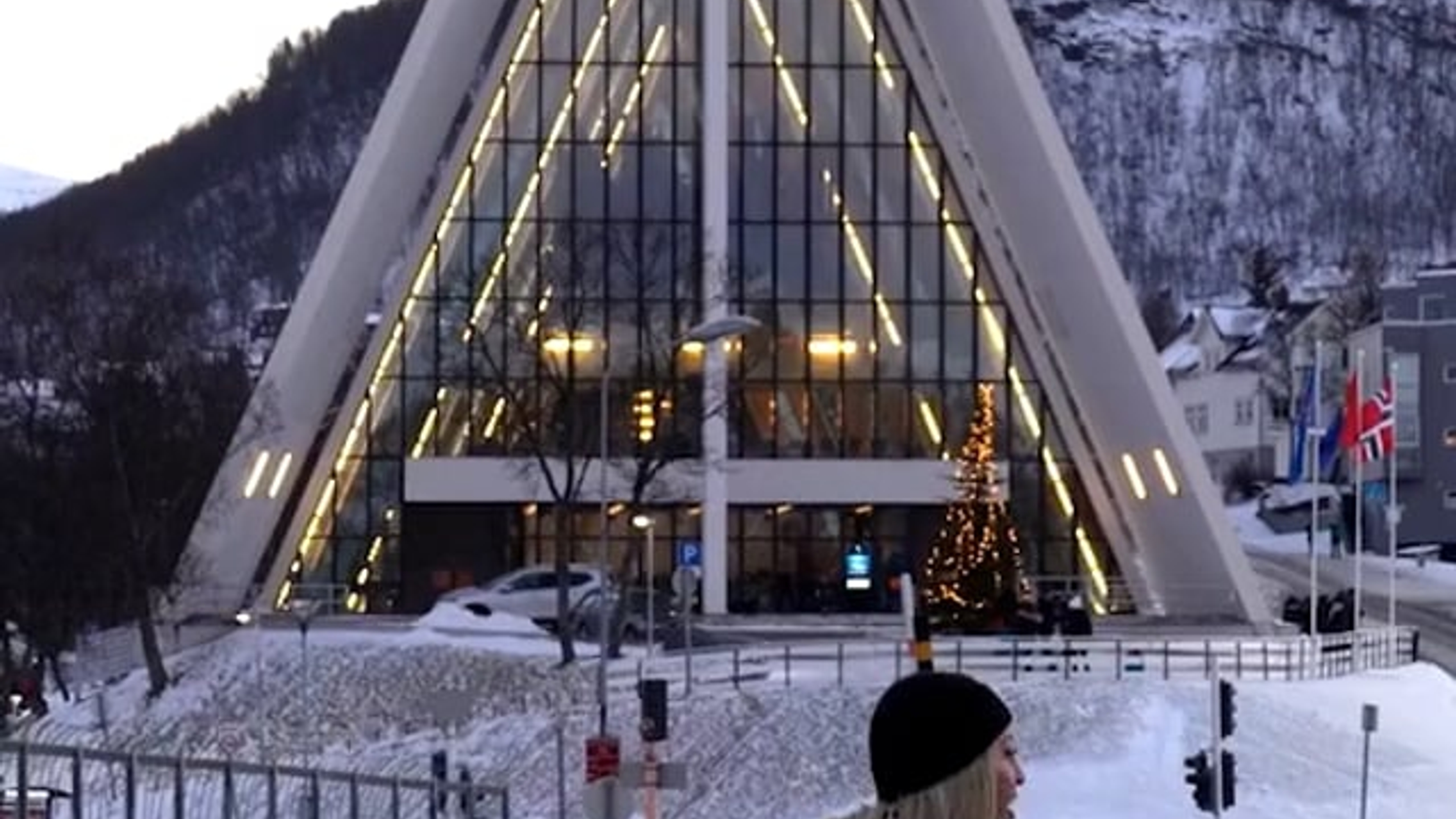 Ida Tolou in front of The Arctic Cathedral in Tromsø