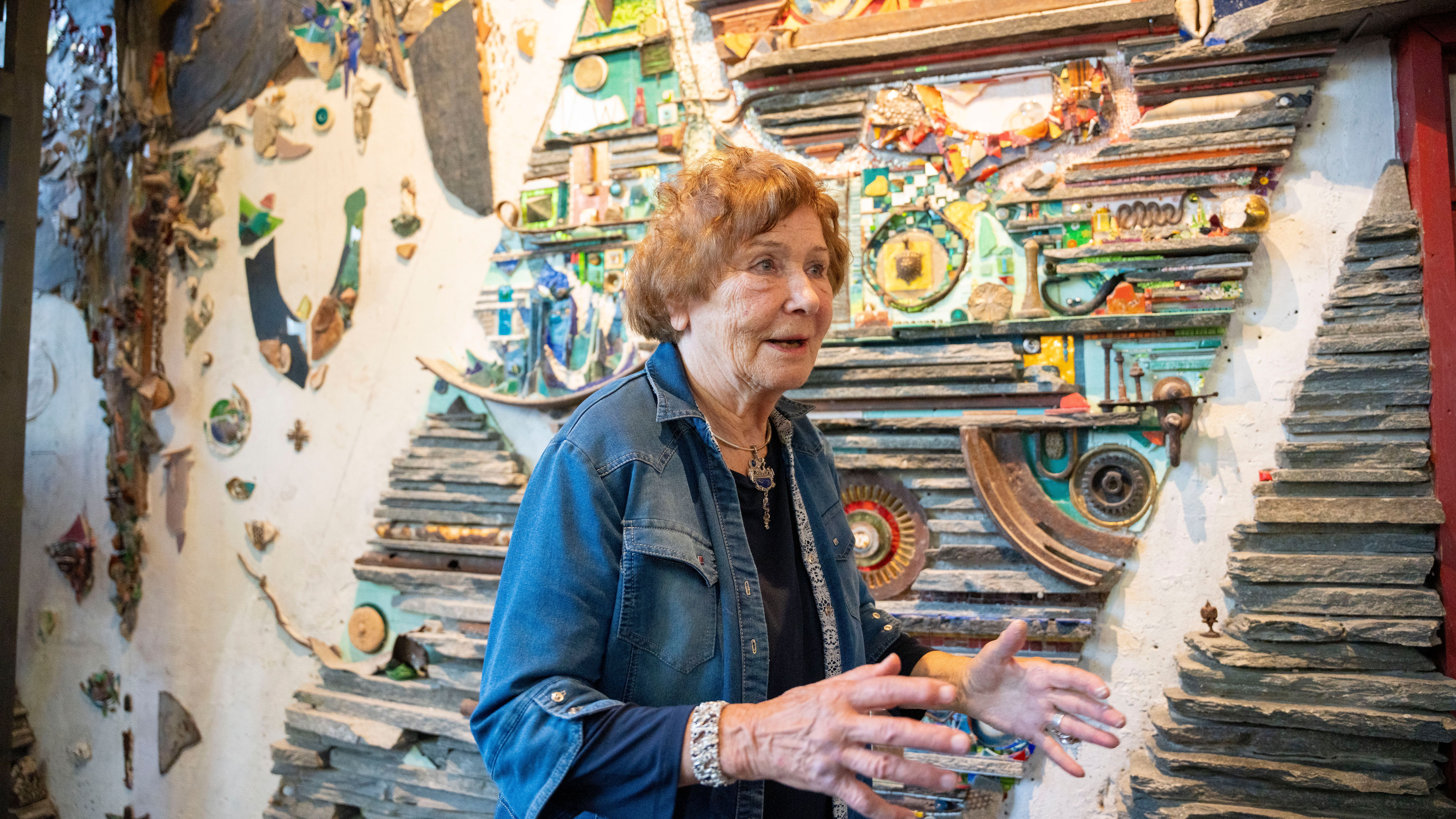 Regine Juhls in front of her work at Juhls Silver Gallery