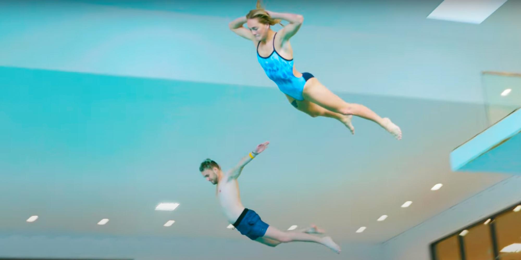 Jendrik death diving with the World Champion Ingrid Bru in Oslo