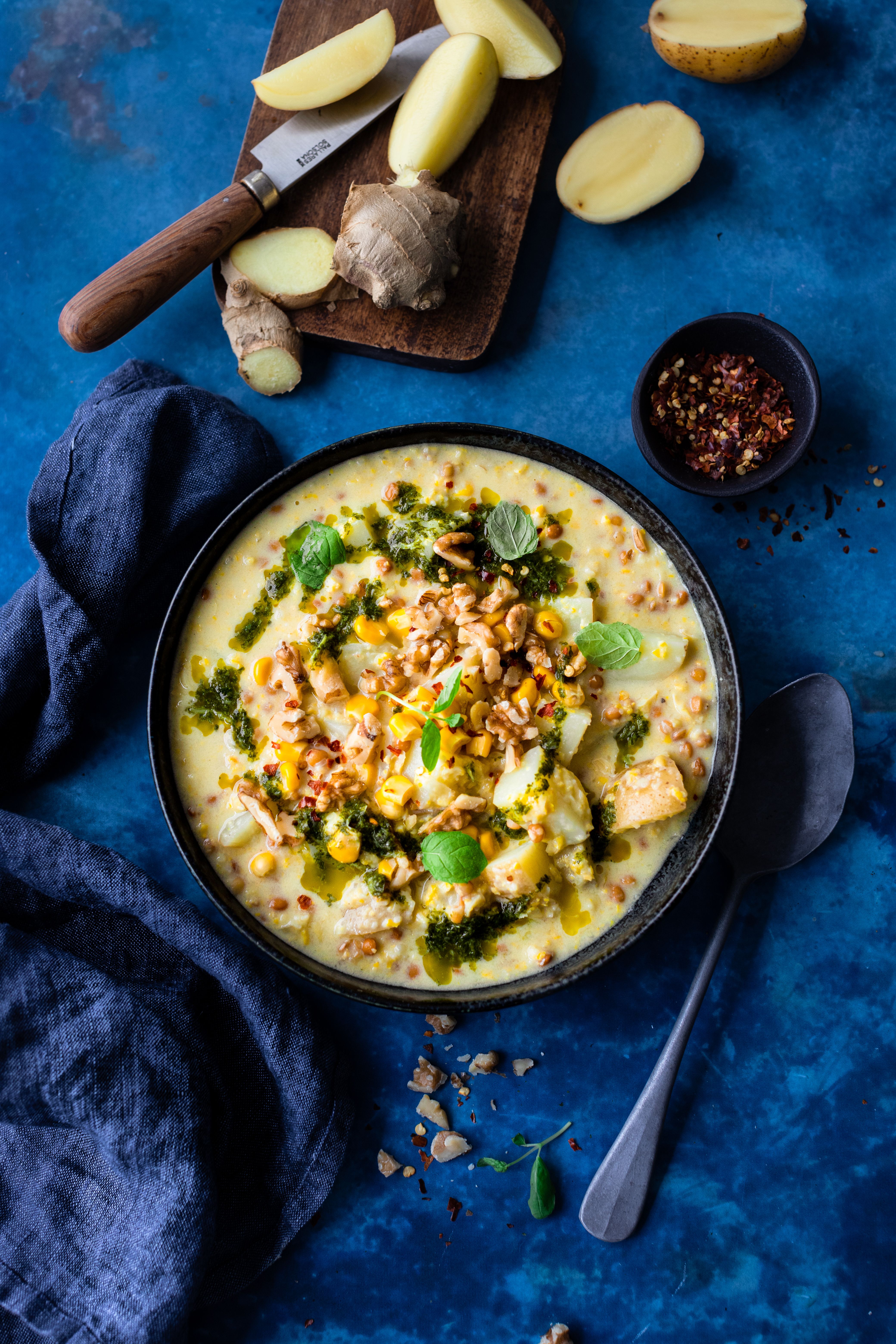 A bowl potato stew made by cookbook author Hanne-Lene Dahlgren