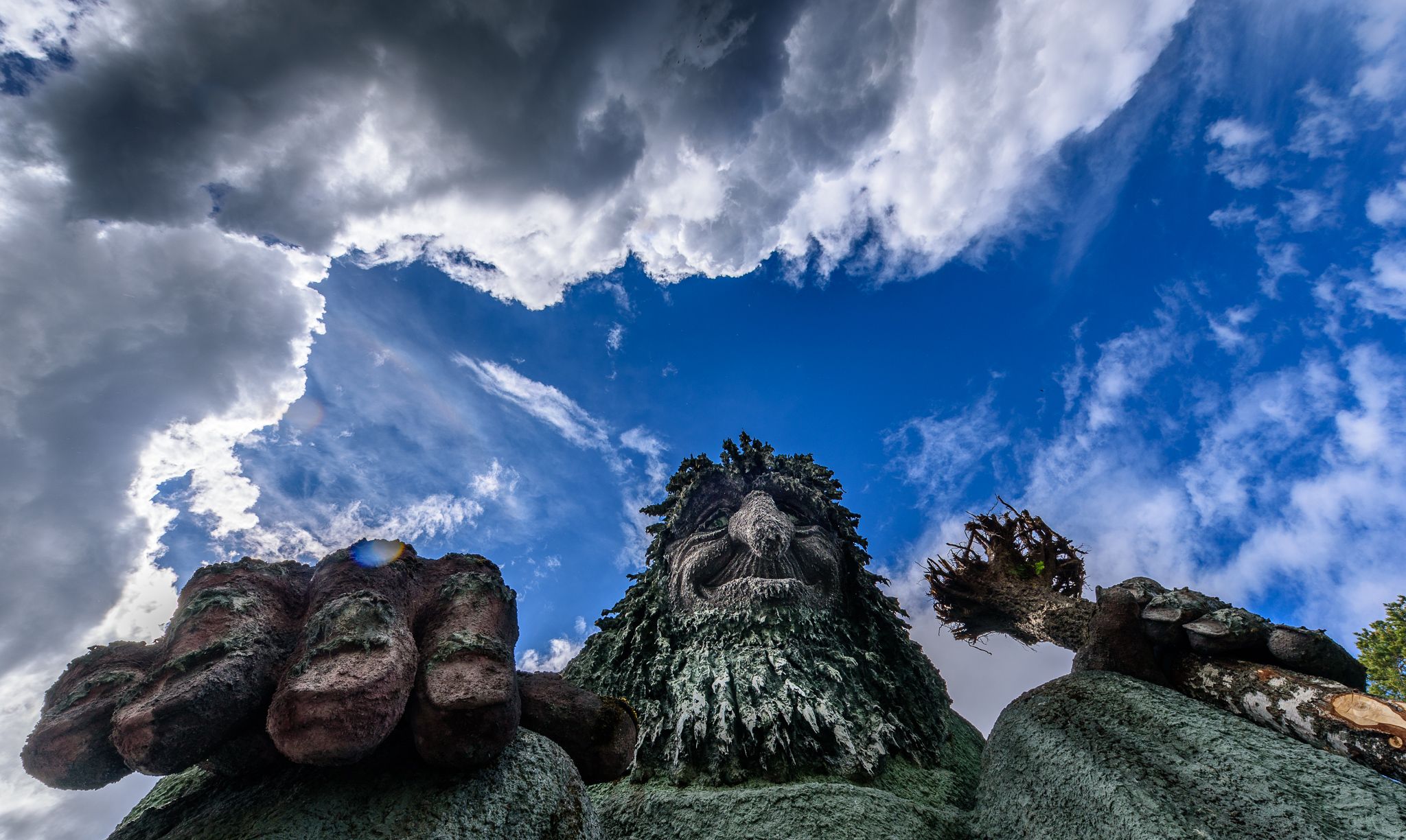The troll at Hunderfossen family park seen from below
