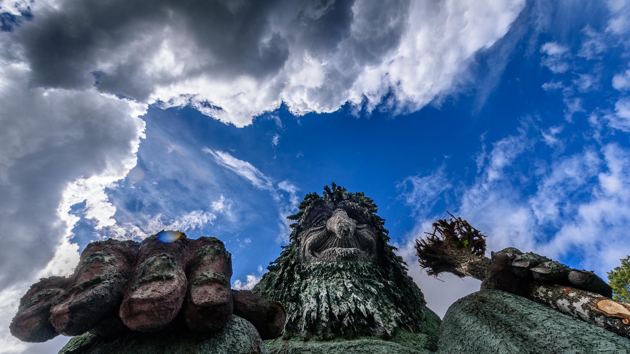 The troll at Hunderfossen family park seen from below