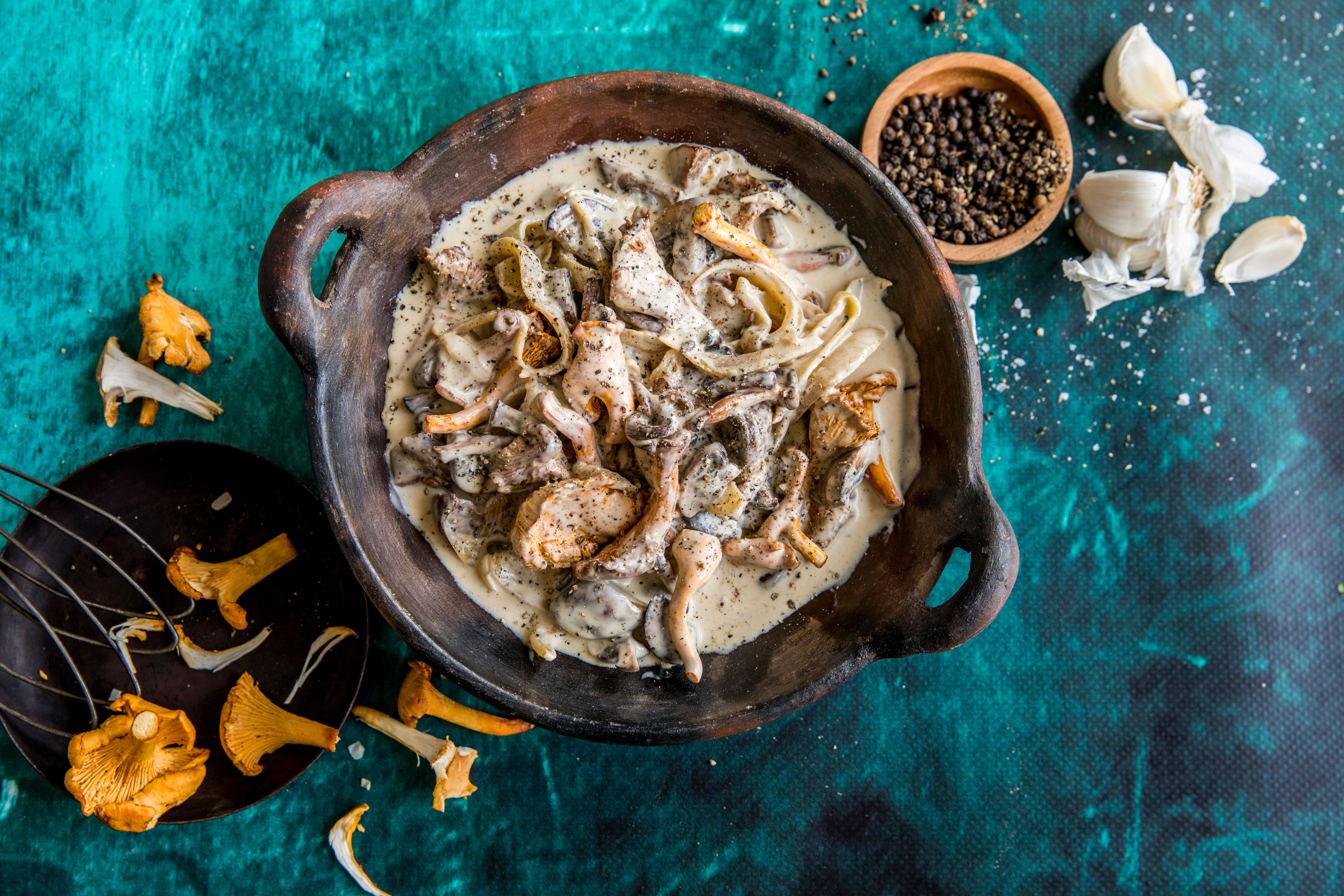Mushroom stew in a pot.