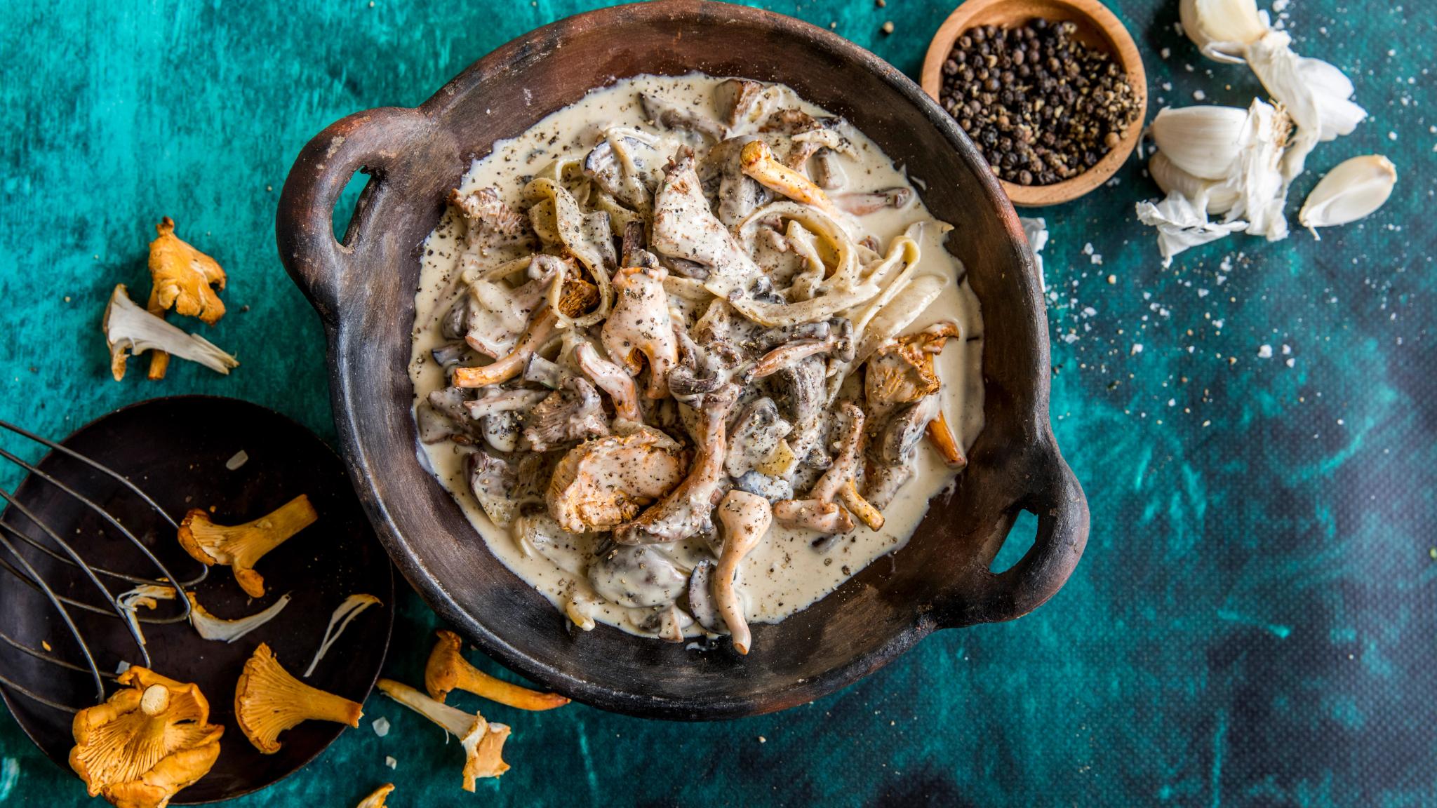 Mushroom stew in a pot.