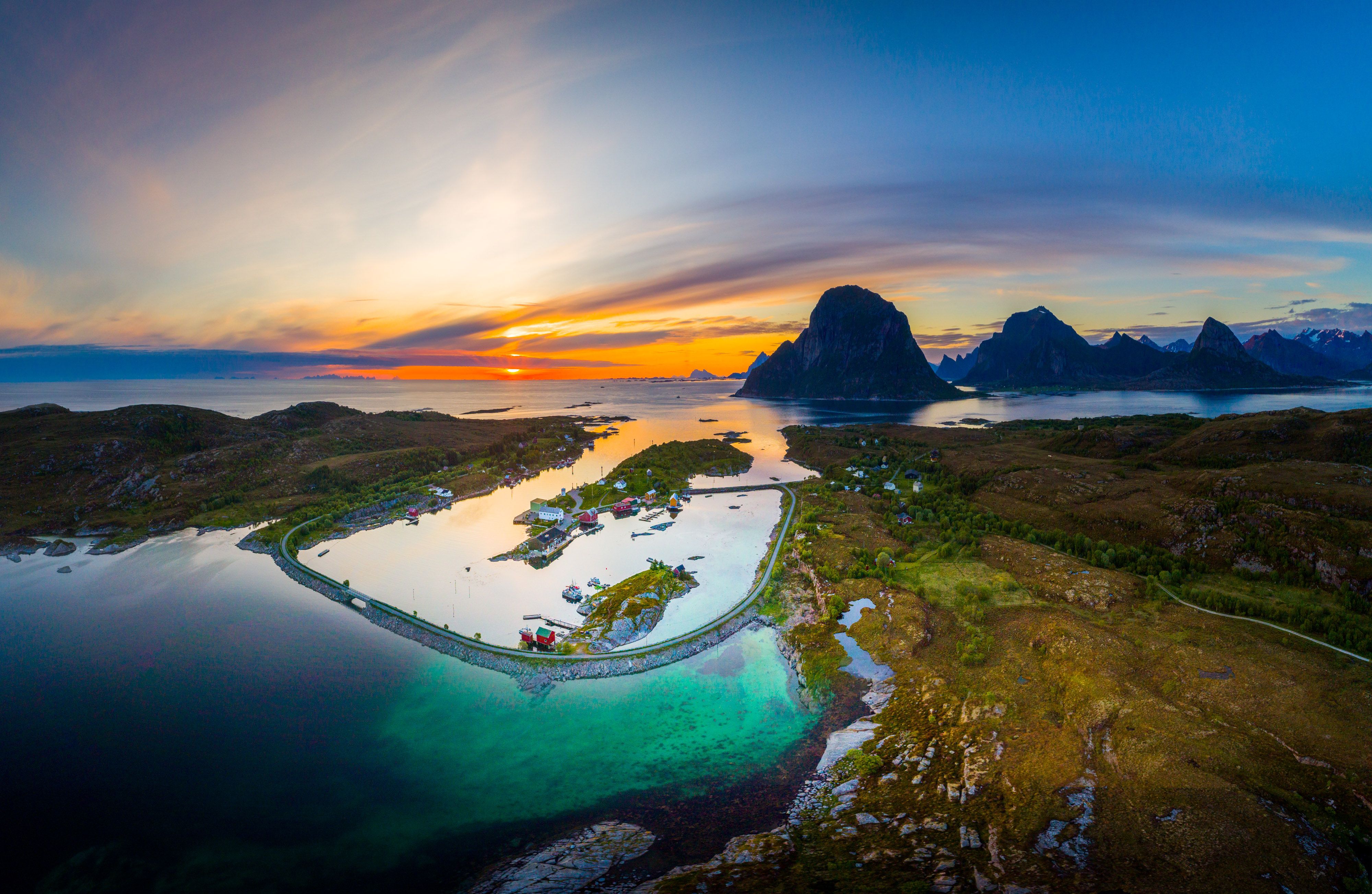 Aerial view of the island Støtt on the Helgeland coast in Northern Norway