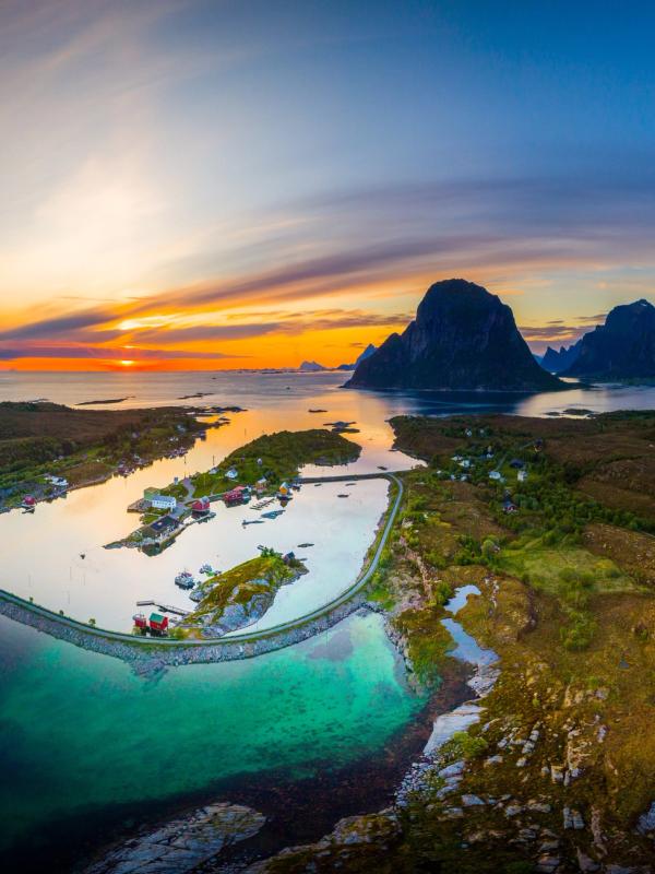Aerial view of the island Støtt on the Helgeland coast in Northern Norway