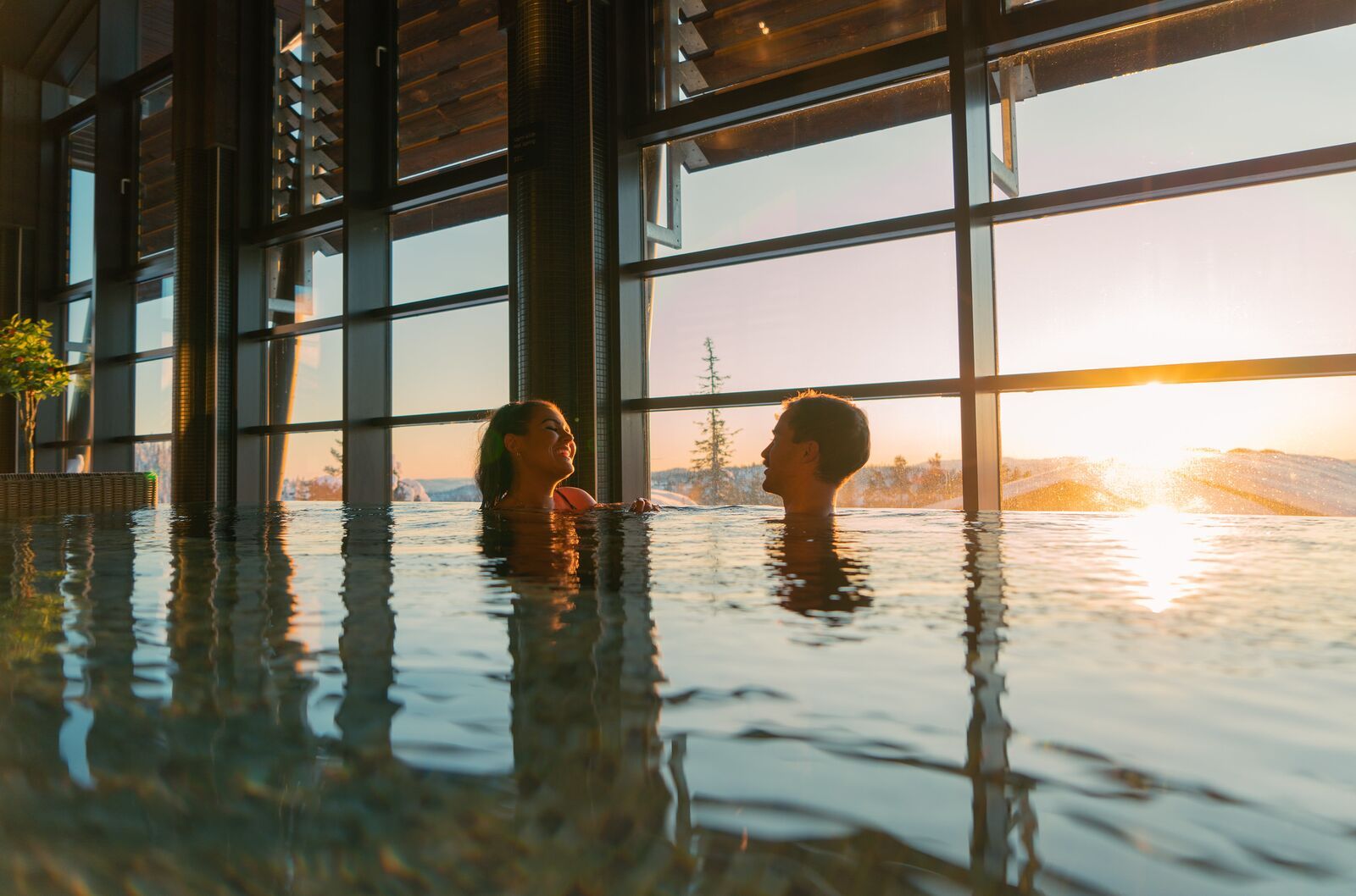 A couple in the pool at Norefjell Ski & Spa, Eastern Norway.