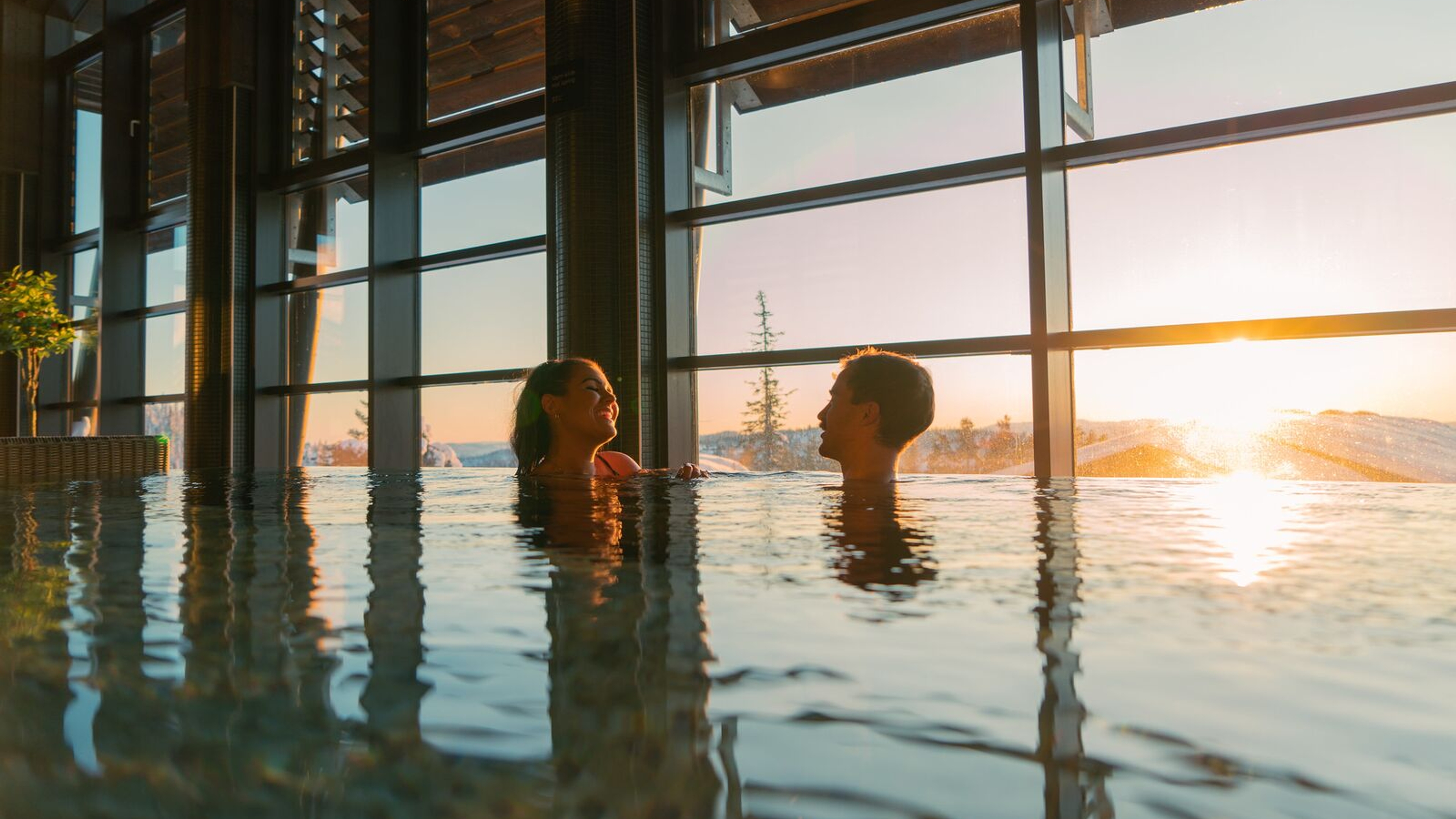 A couple in the pool at Norefjell Ski & Spa, Eastern Norway.