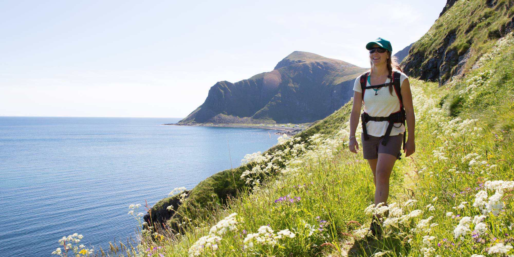 Woman hiking in Lofoten, Northern Norway