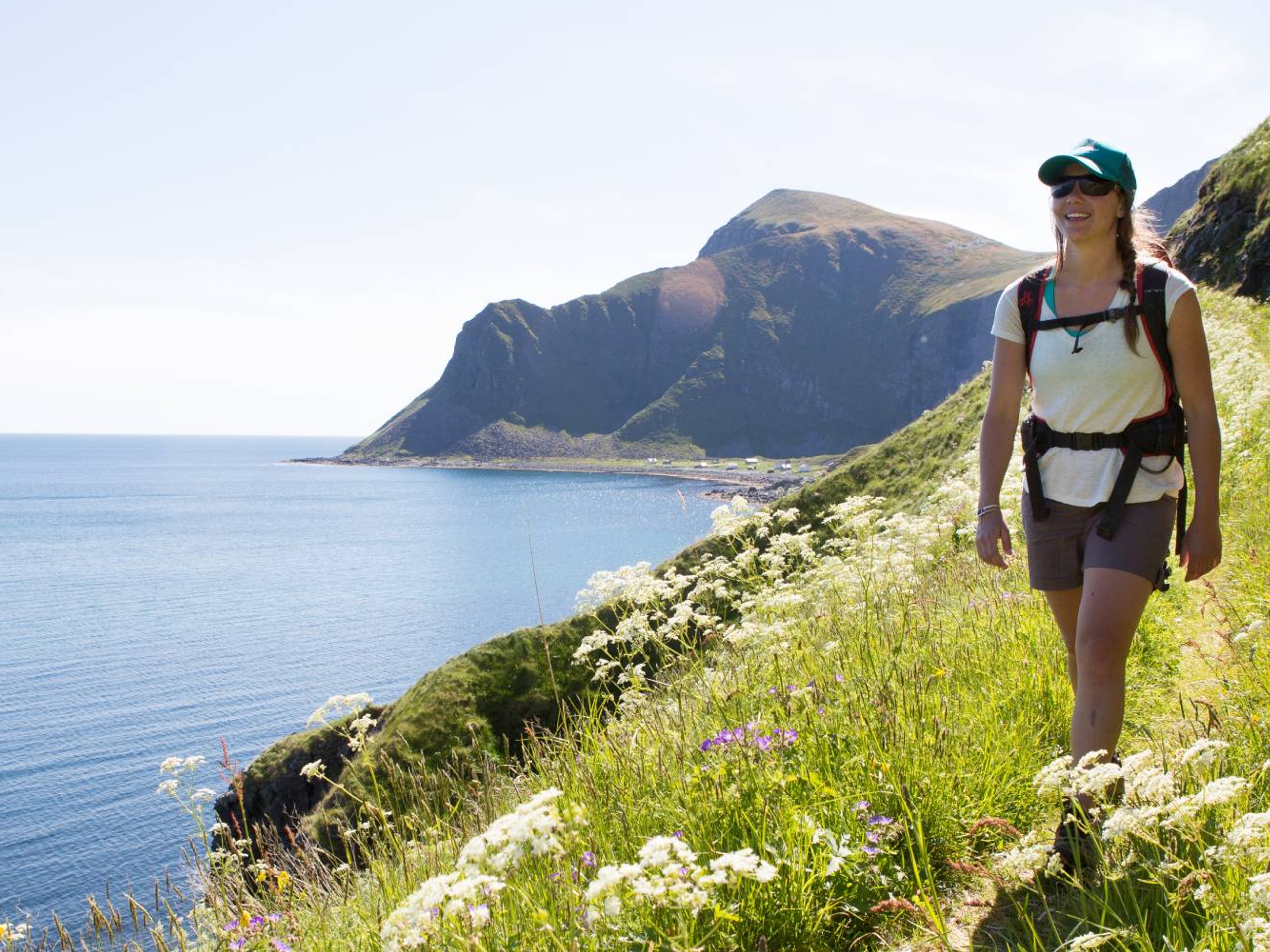 Woman hiking in Lofoten, Northern Norway