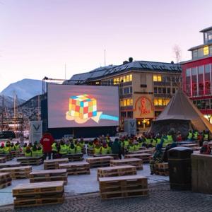 Kids in Tromsø at an outdoor cinema during Tromsø Arctic Film Festival, TIFF
