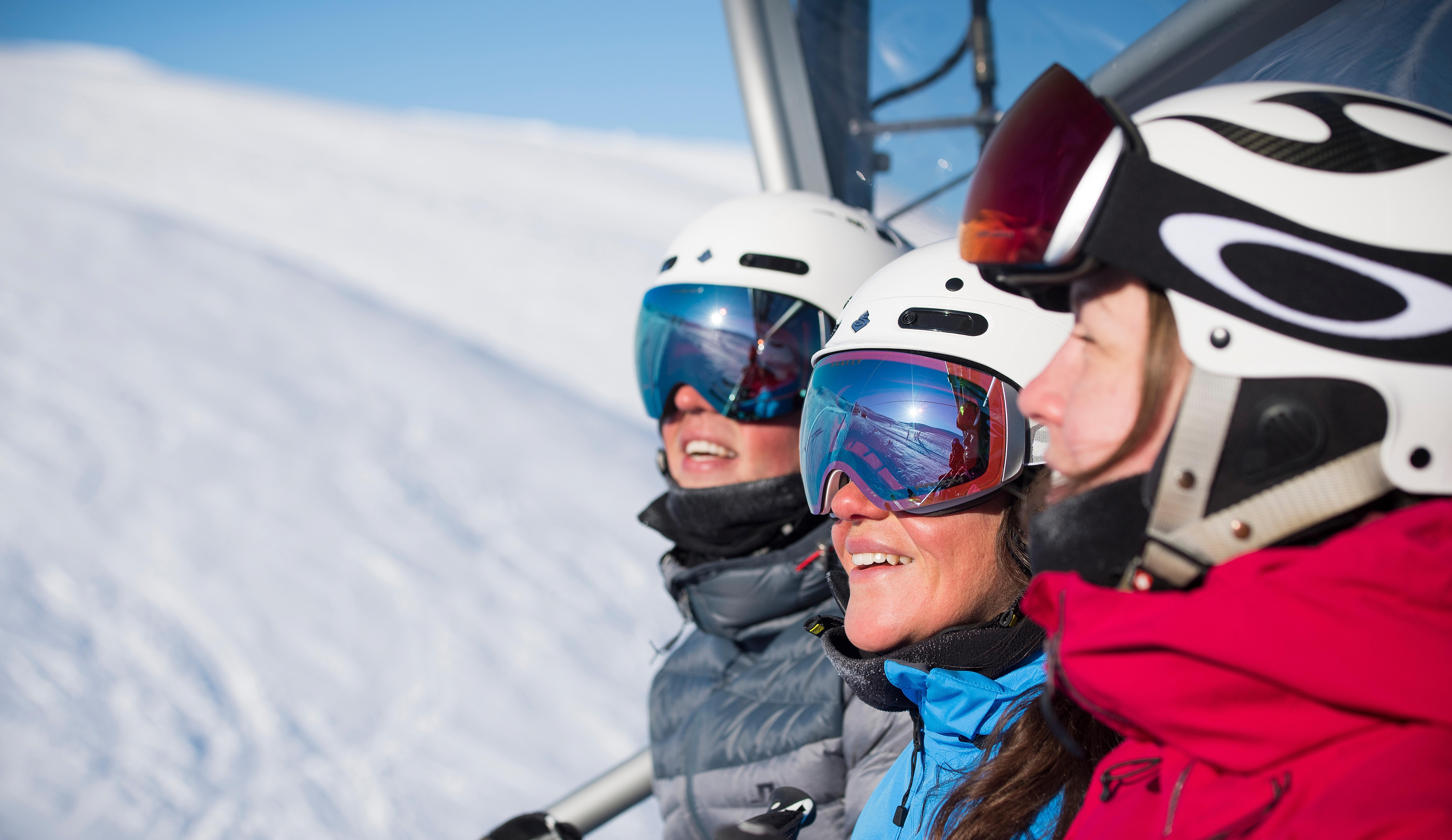 People enjoying the sun from the chairlift in Trysil in Eastern Norway
