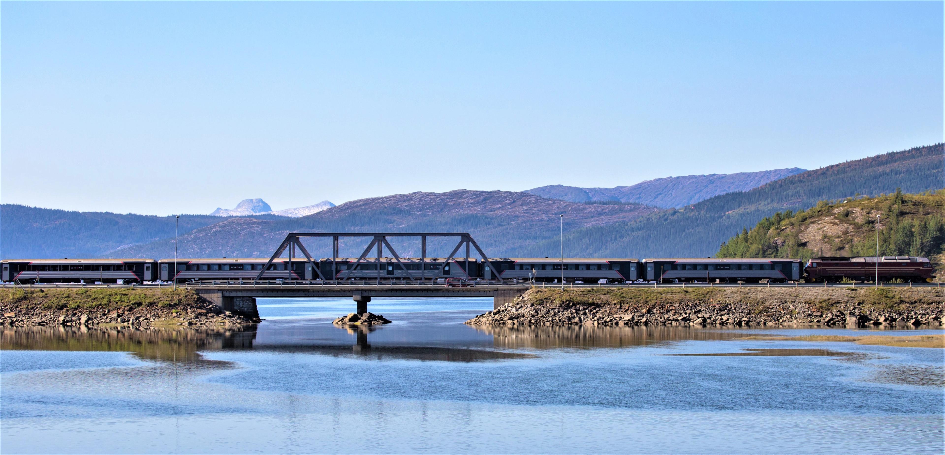 The Nordland railway running over a bridge in Northern Norway