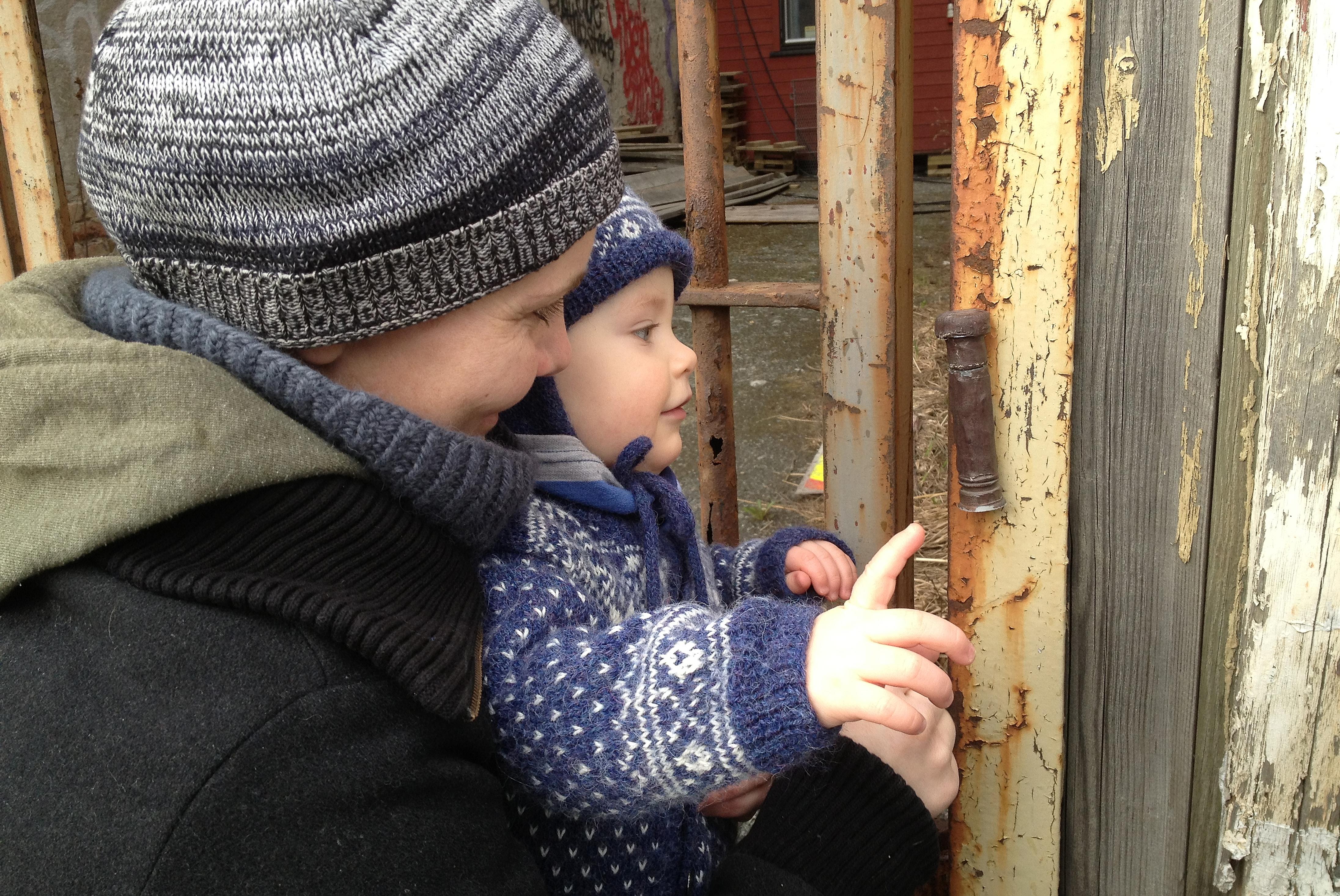 Mother and child while geocaching in Trondheim in Trøndelag, Norway