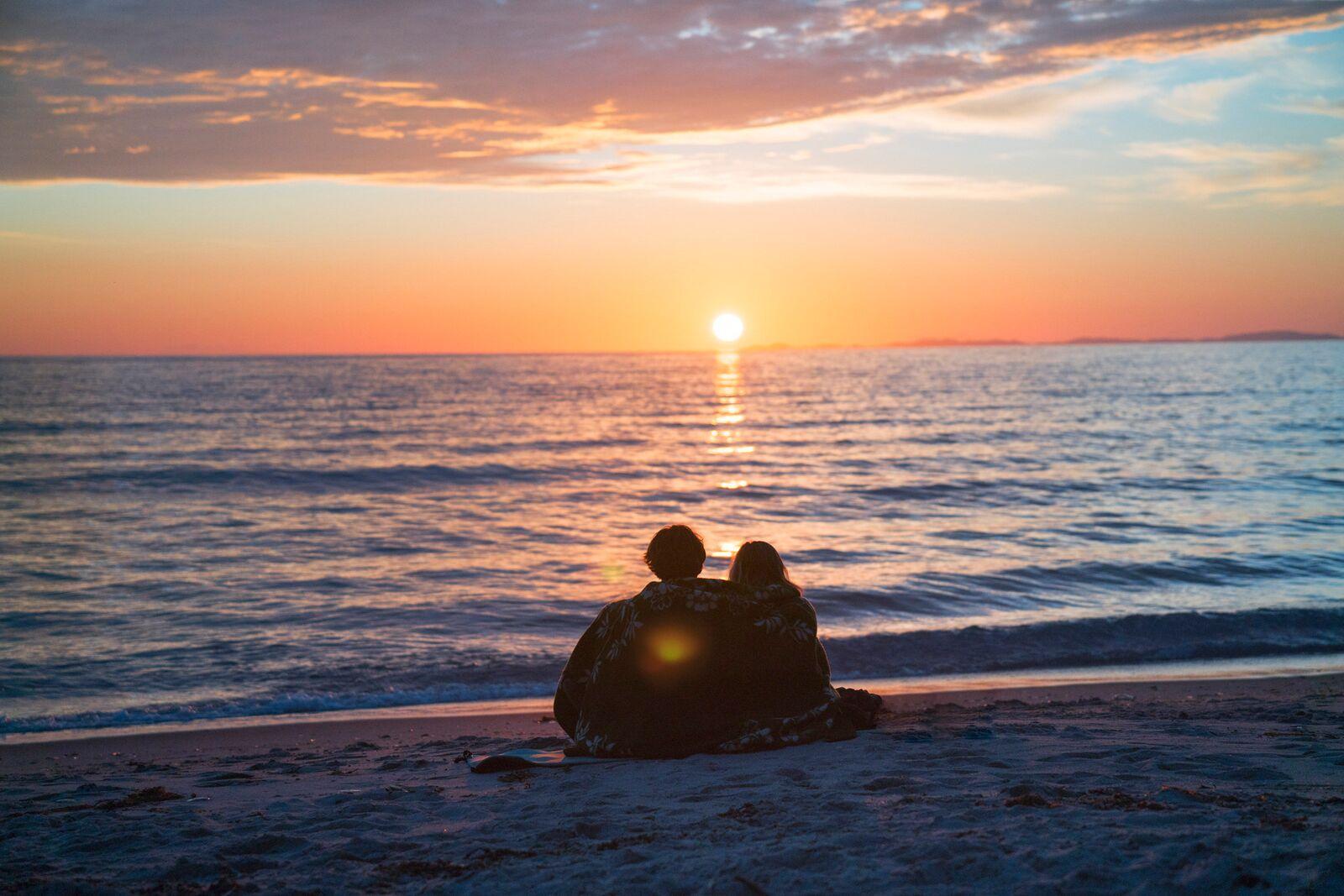 Midnight sun at Mjelle beach, Northern Norway