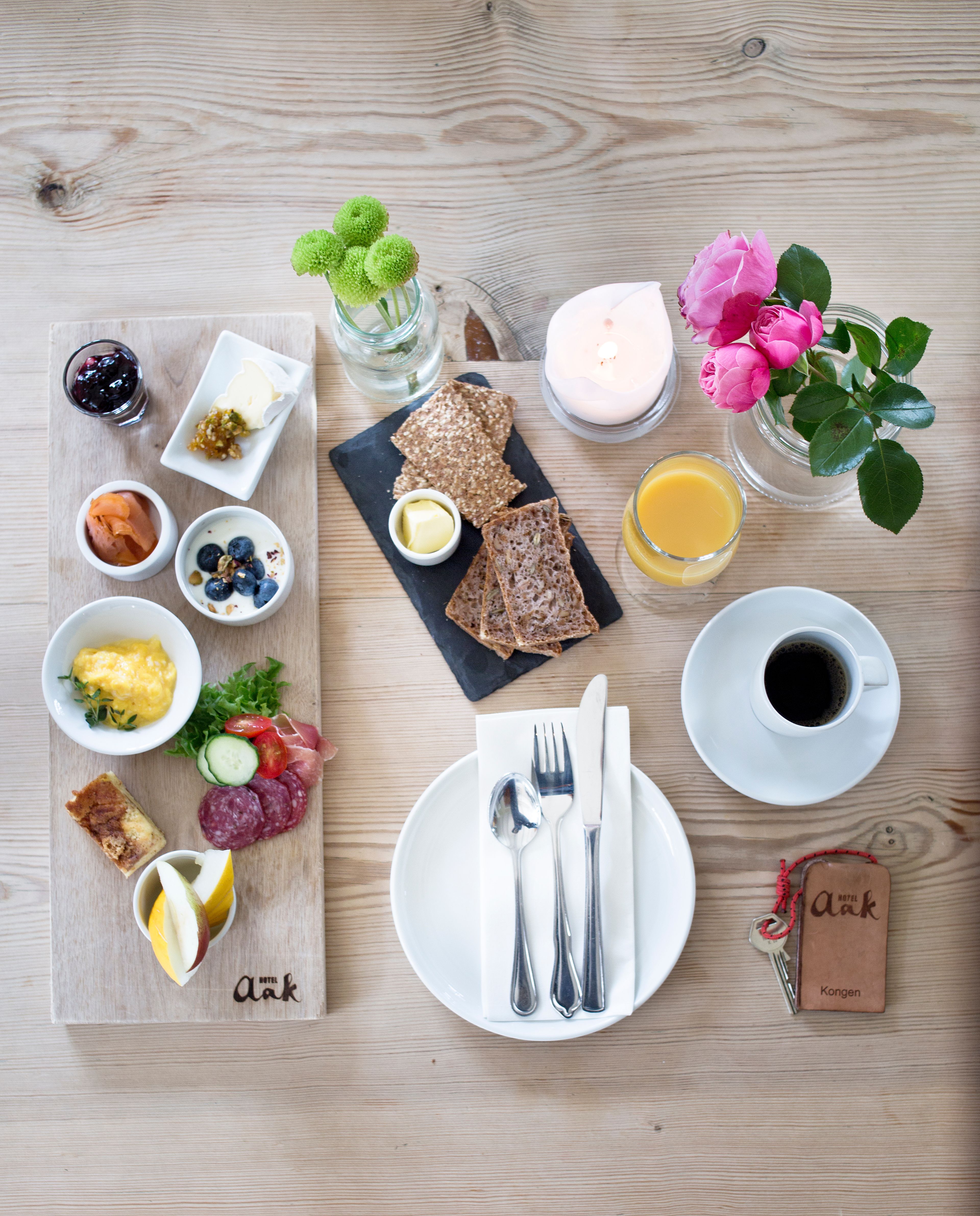 Food at a table from Hotel Aak in Åndalsnes.