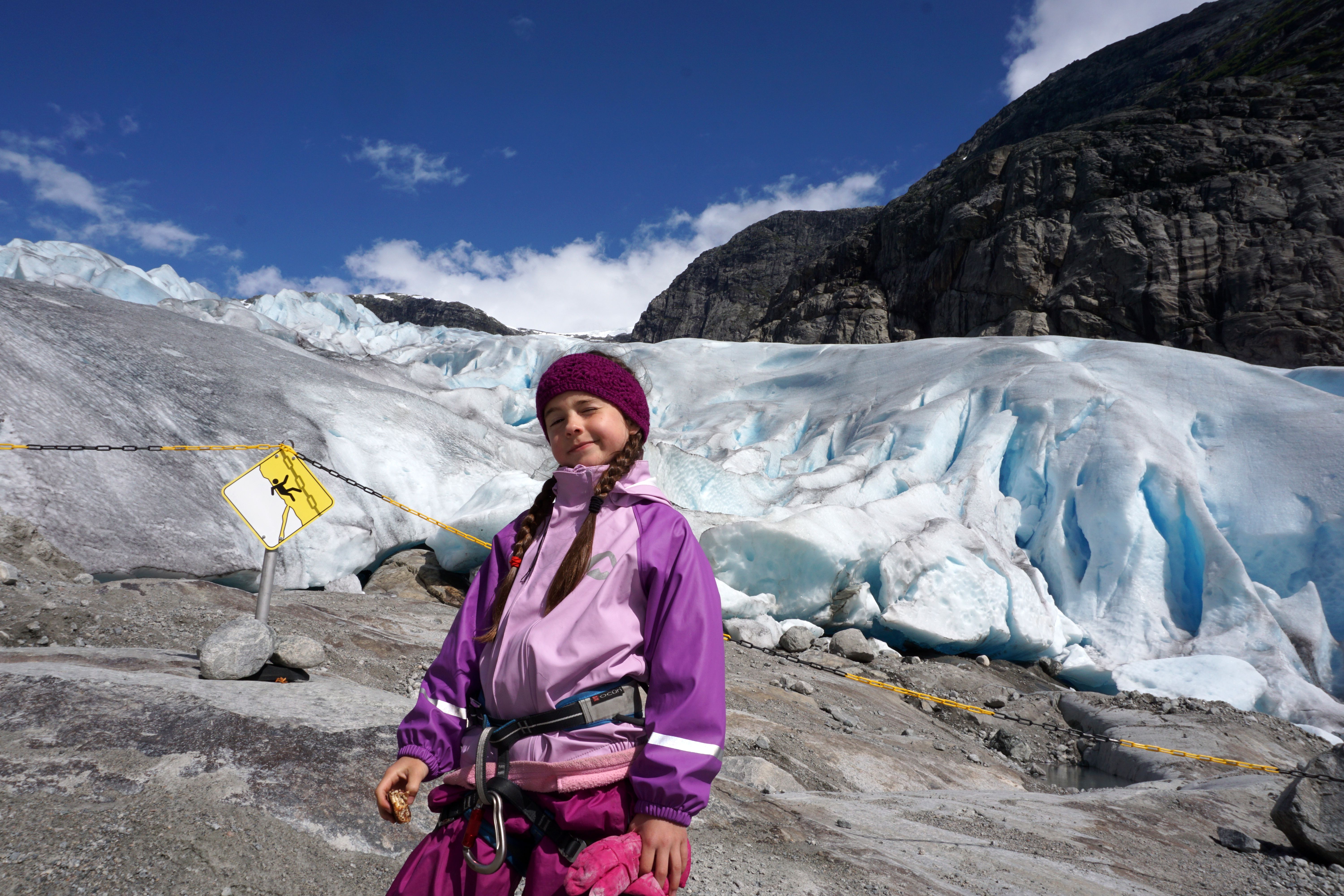 A girl eating lunch by the Jostedalsbreen Glacier