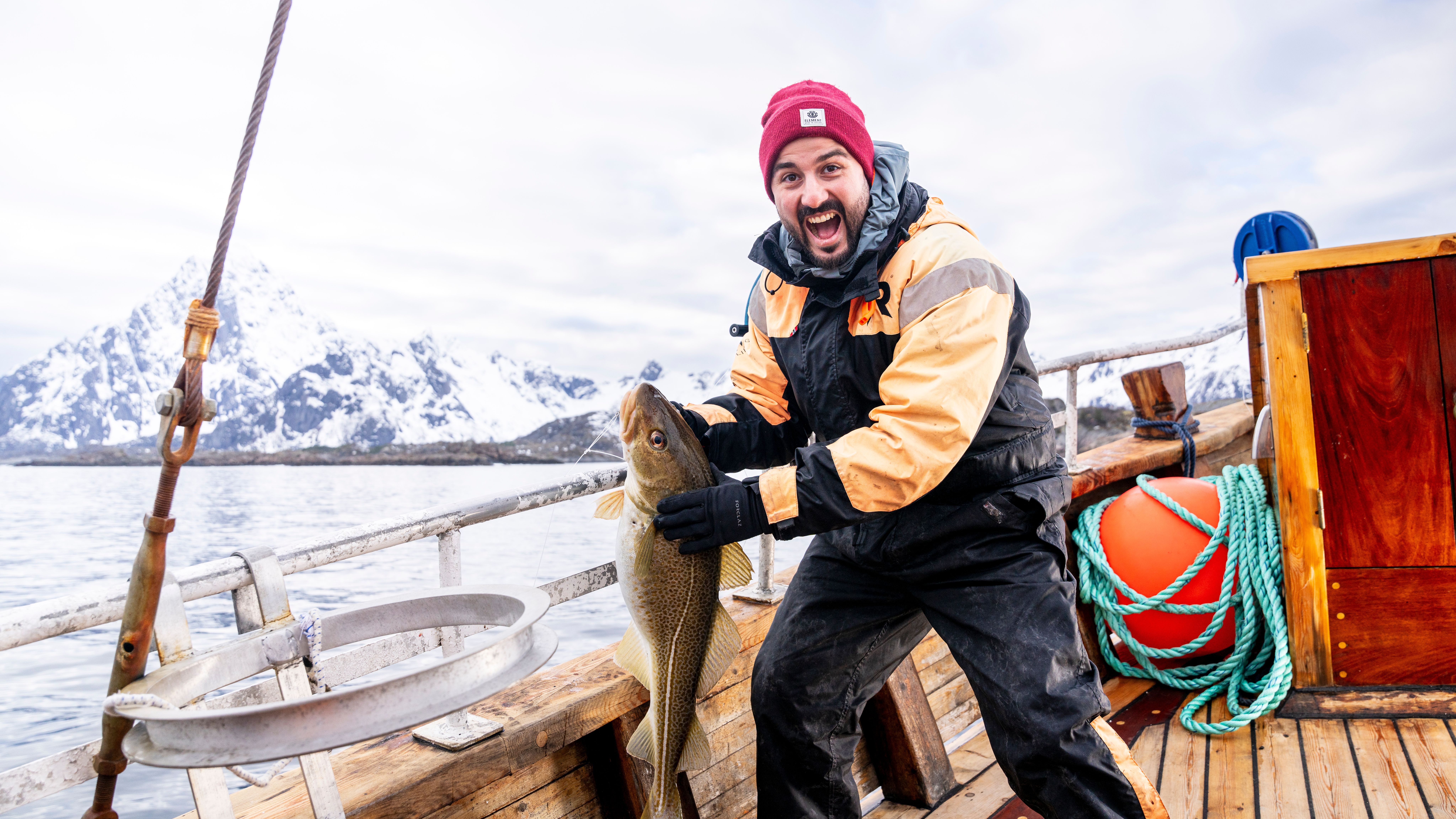 A man fishing skrei in Lofoten
