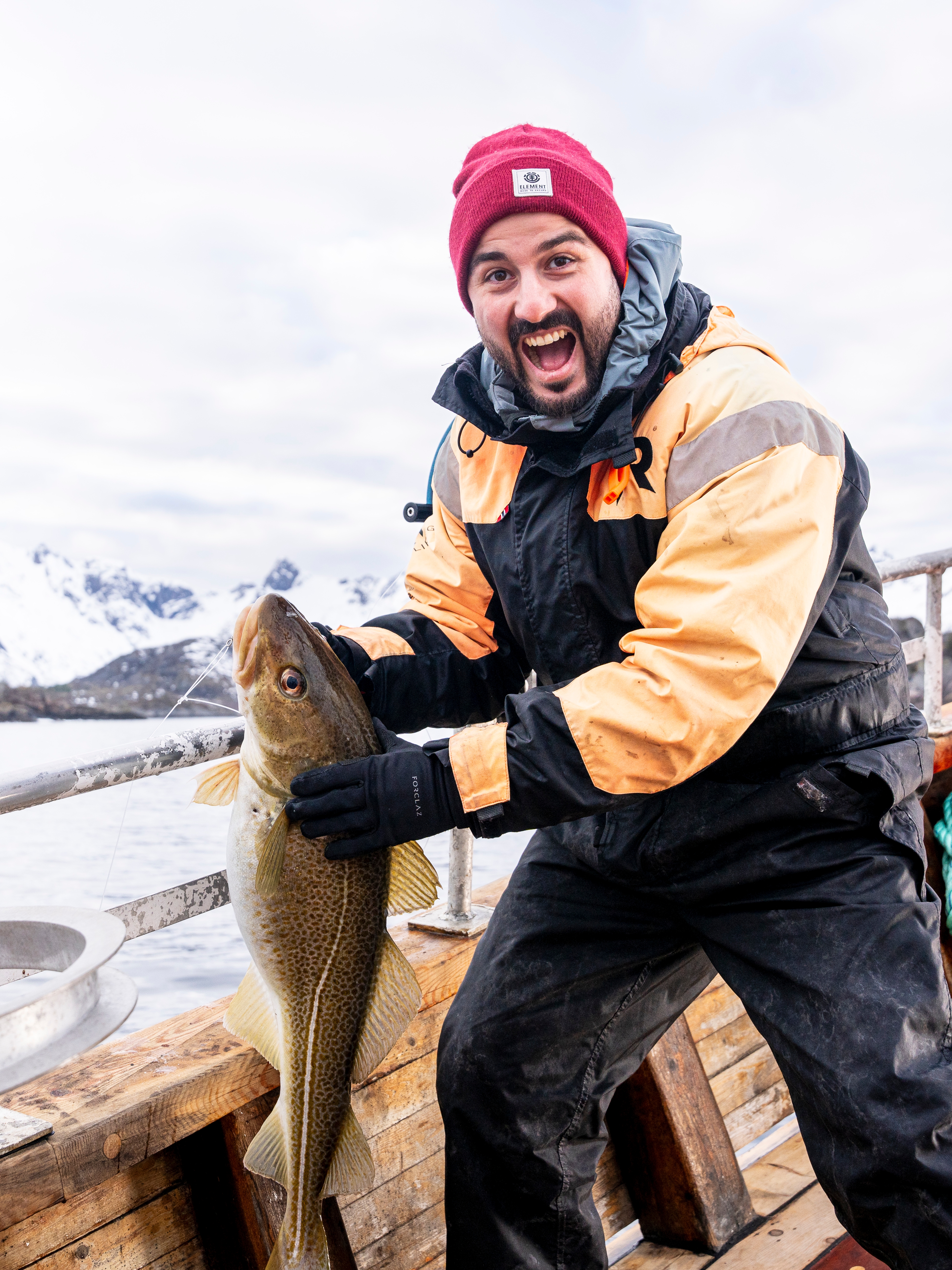 A man fishing skrei in Lofoten