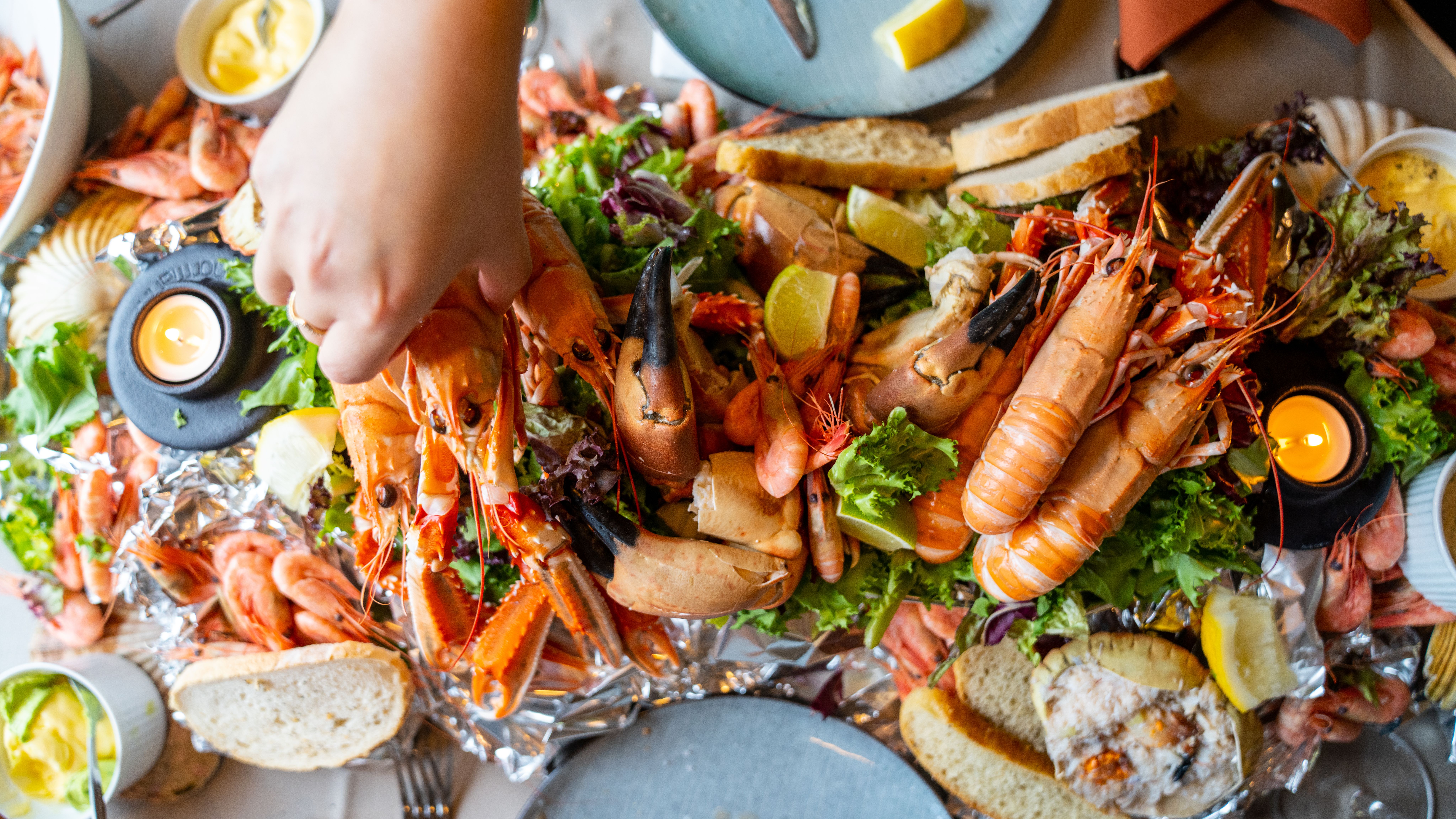 Shellfish feast of crab, shrimp and crayfish at Ansnes Brygger restaurant at Hitra island in Trøndelag