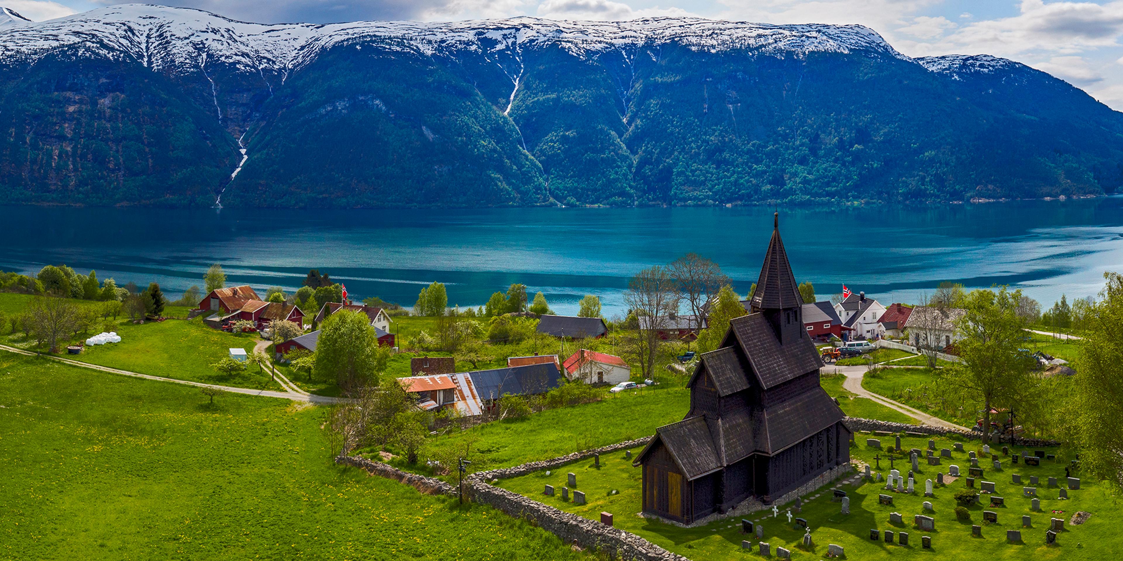 Urnes stave church in Luster in Sognefjord, Fjord Norway