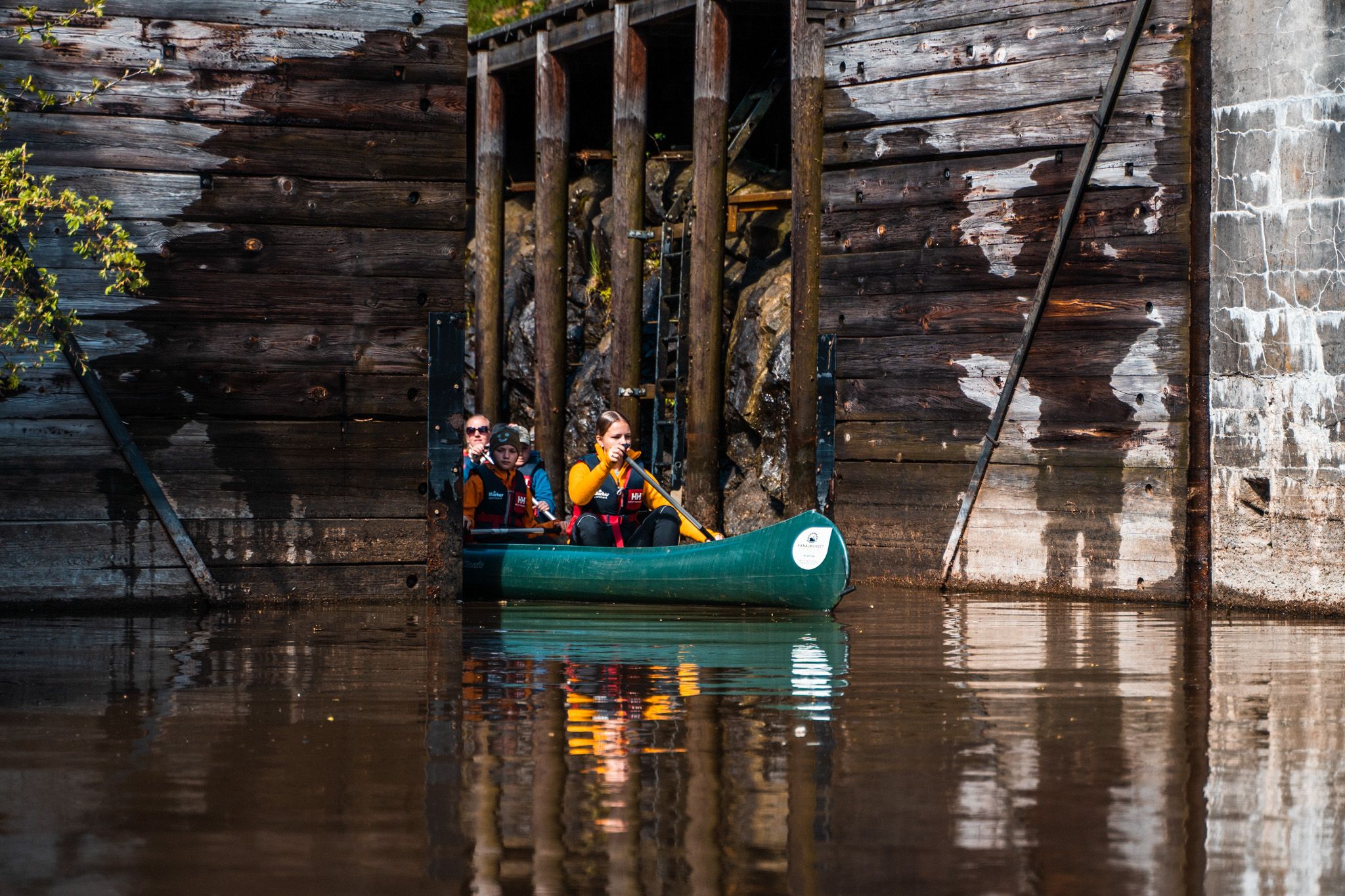 People paddling in the Halden Canal, Eastern Norway.