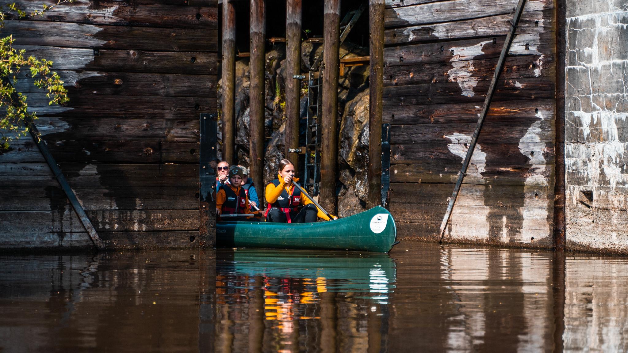 People paddling in the Halden Canal, Eastern Norway.