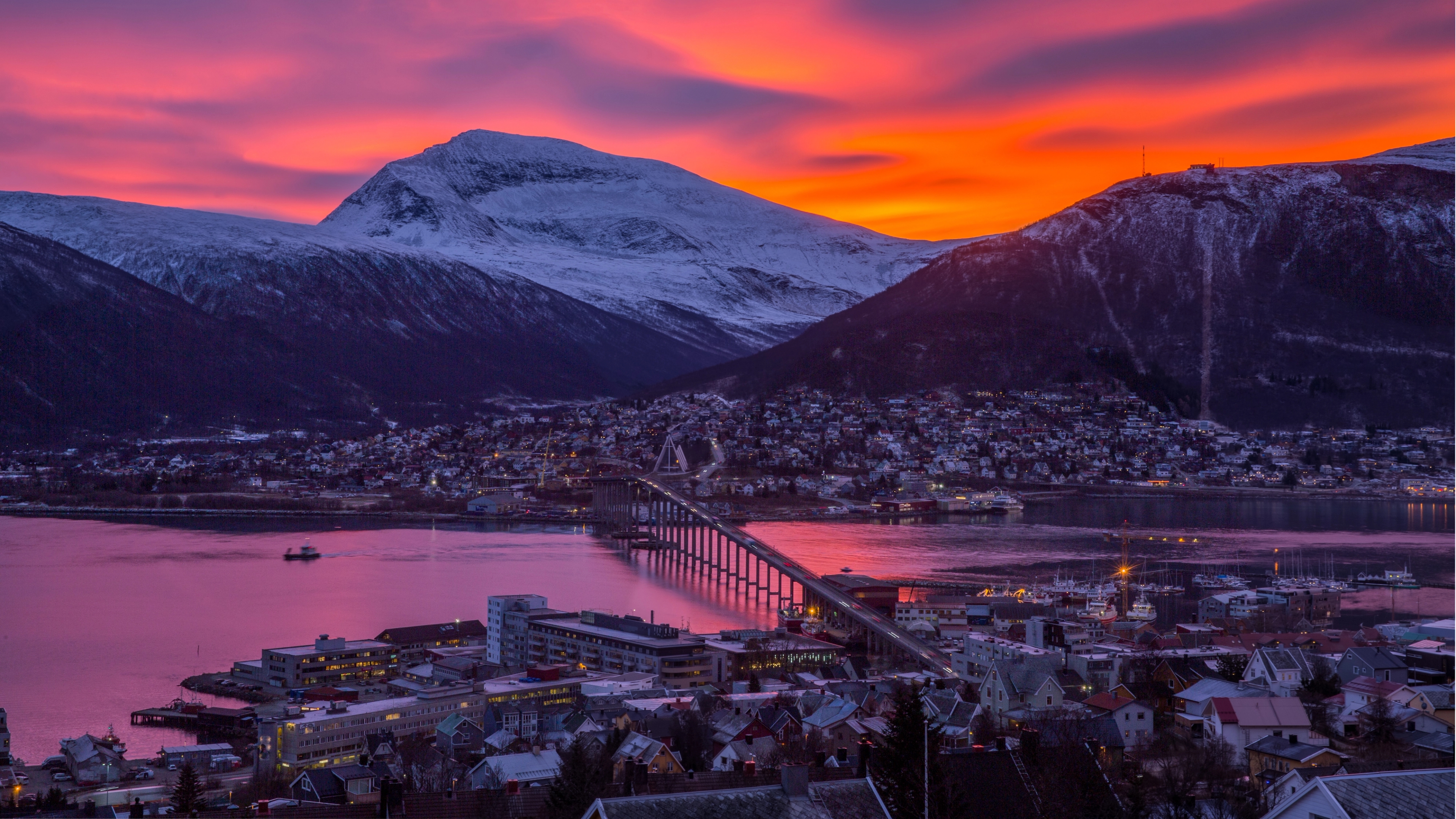 Tromsø under a pink sky