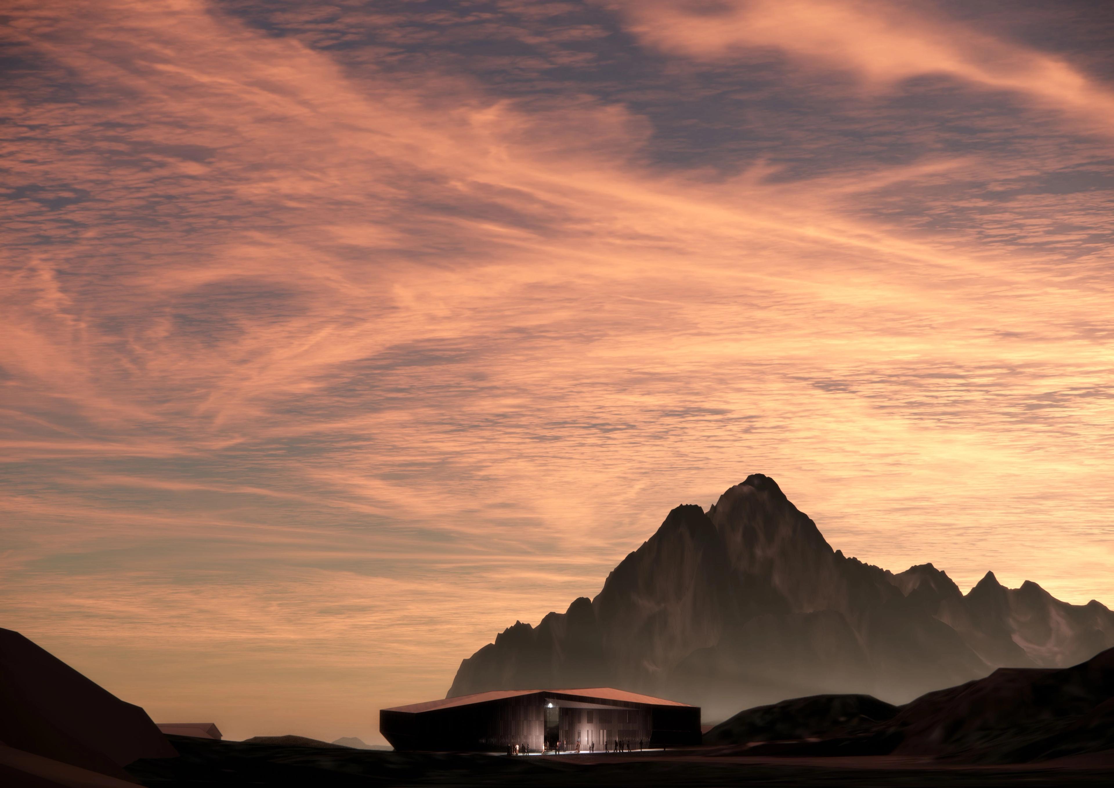 Exterior illustration of Otolitten, a museum and experience center that is part of SKREI