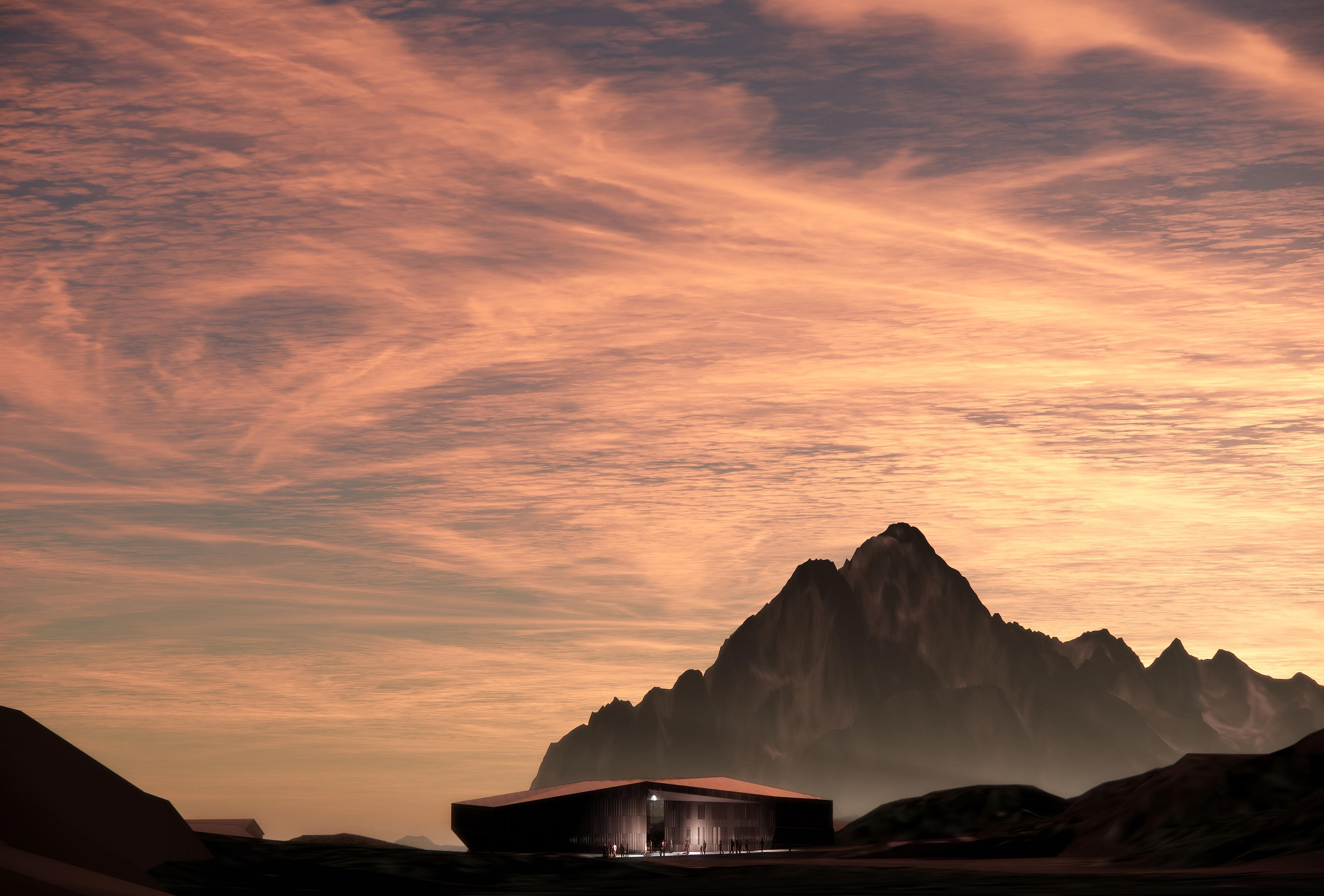 Exterior illustration of Otolitten, a museum and experience center that is part of SKREI