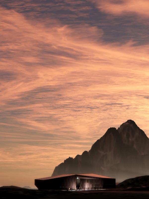 Exterior illustration of Otolitten, a museum and experience center that is part of SKREI