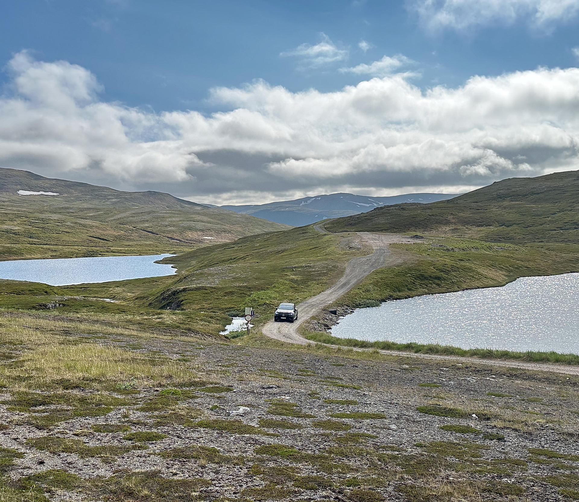 An electric car driving in Northern Norway