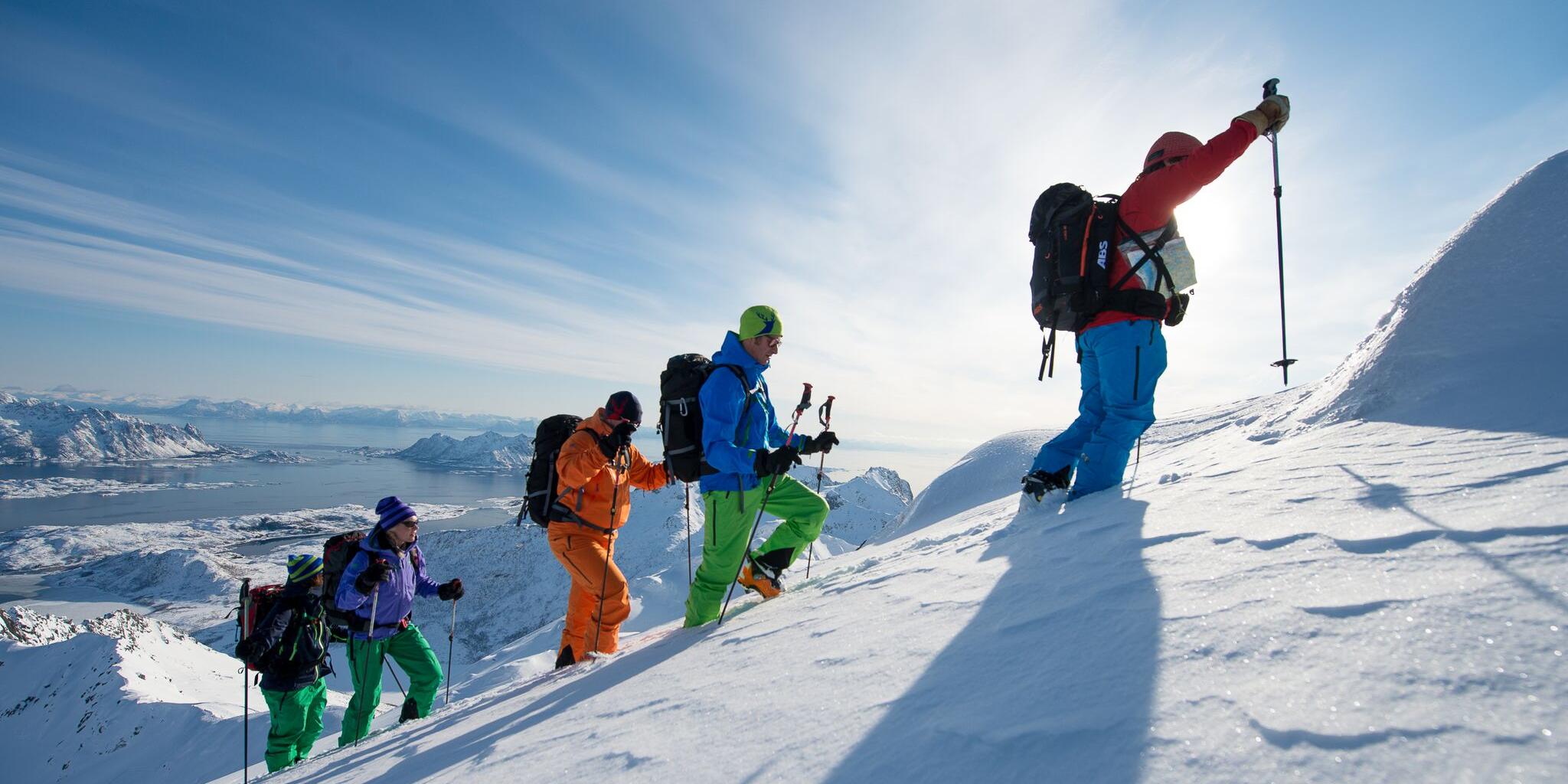 Ski touring at Rundfjellet in Lofoten, Northern Norway