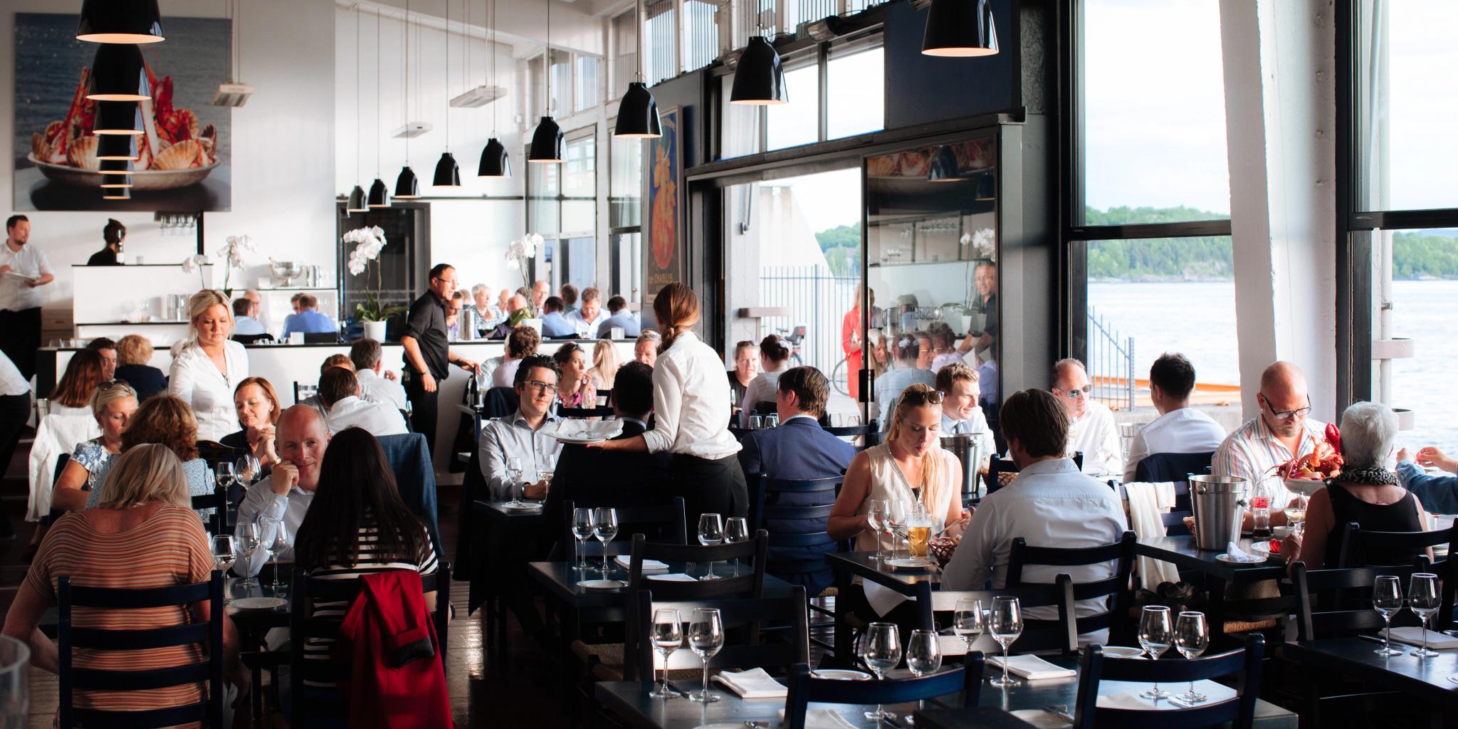 Food and drink at Solsiden Restaurant in Oslo, Eastern Norway