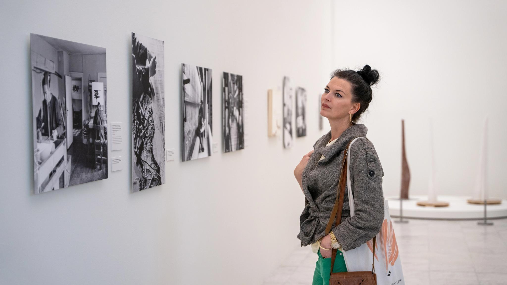 A woman looks at art at the Stavanger Kunstmuseum, Fjord Norway