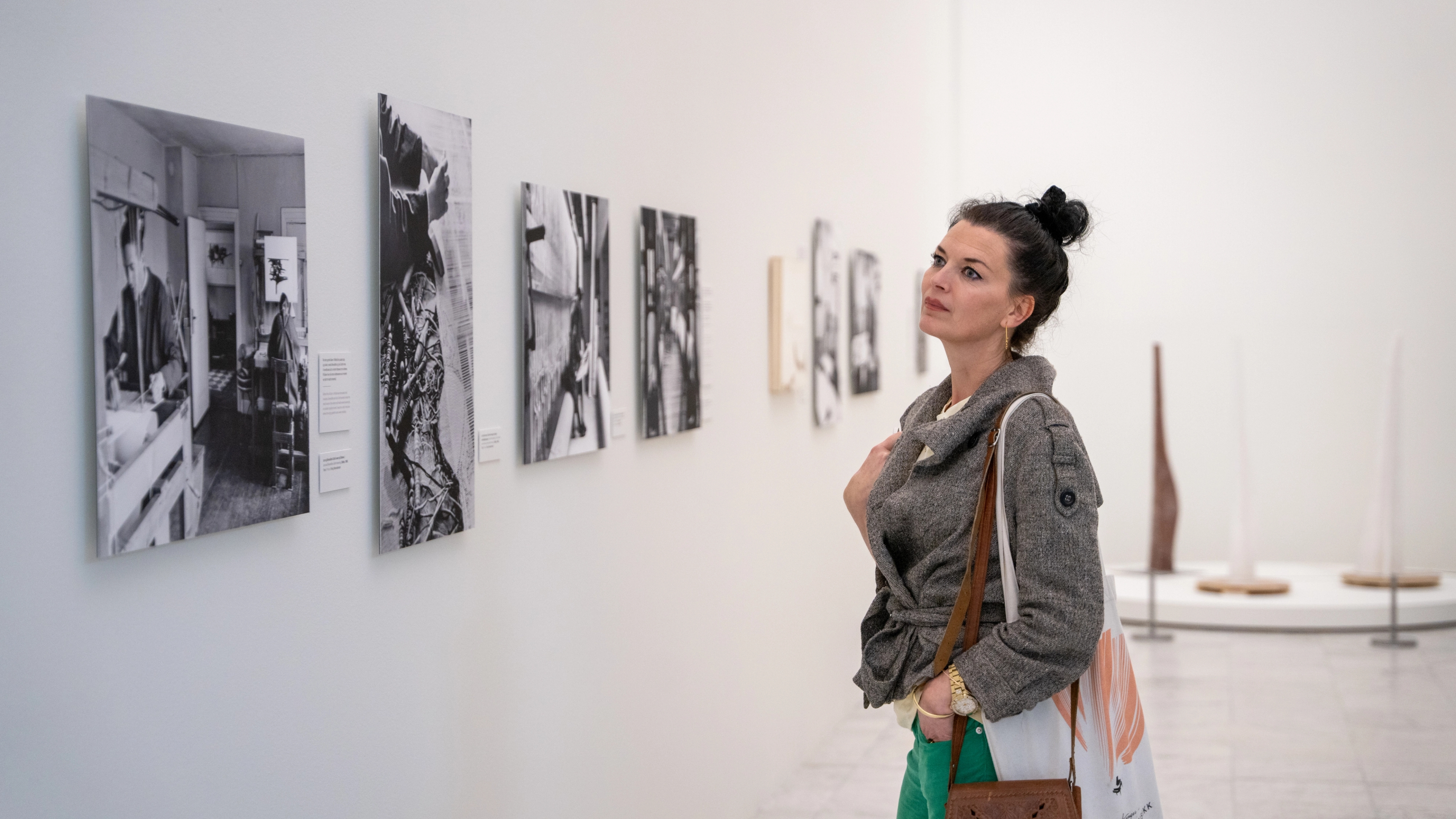 A woman looks at art at the Stavanger Kunstmuseum, Fjord Norway