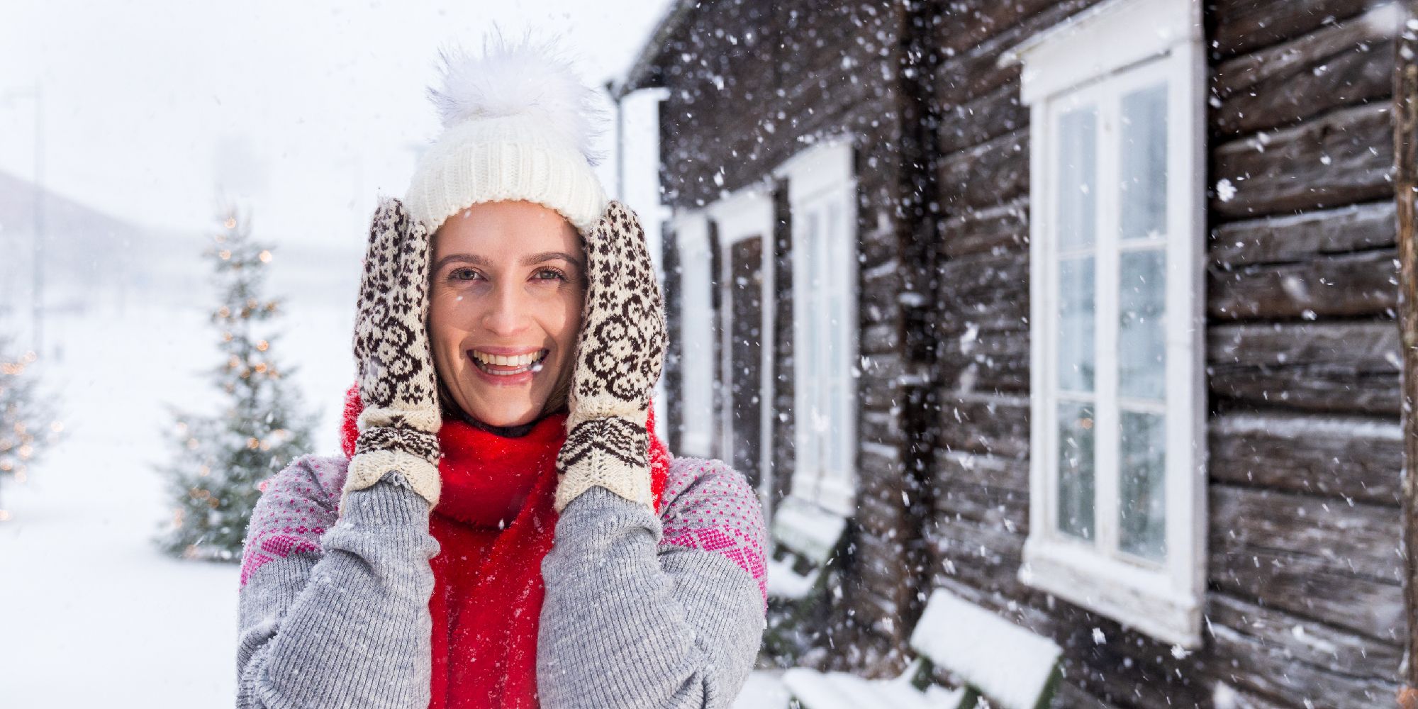 A women with Selbu mittens in Selbu in winter, Norway.