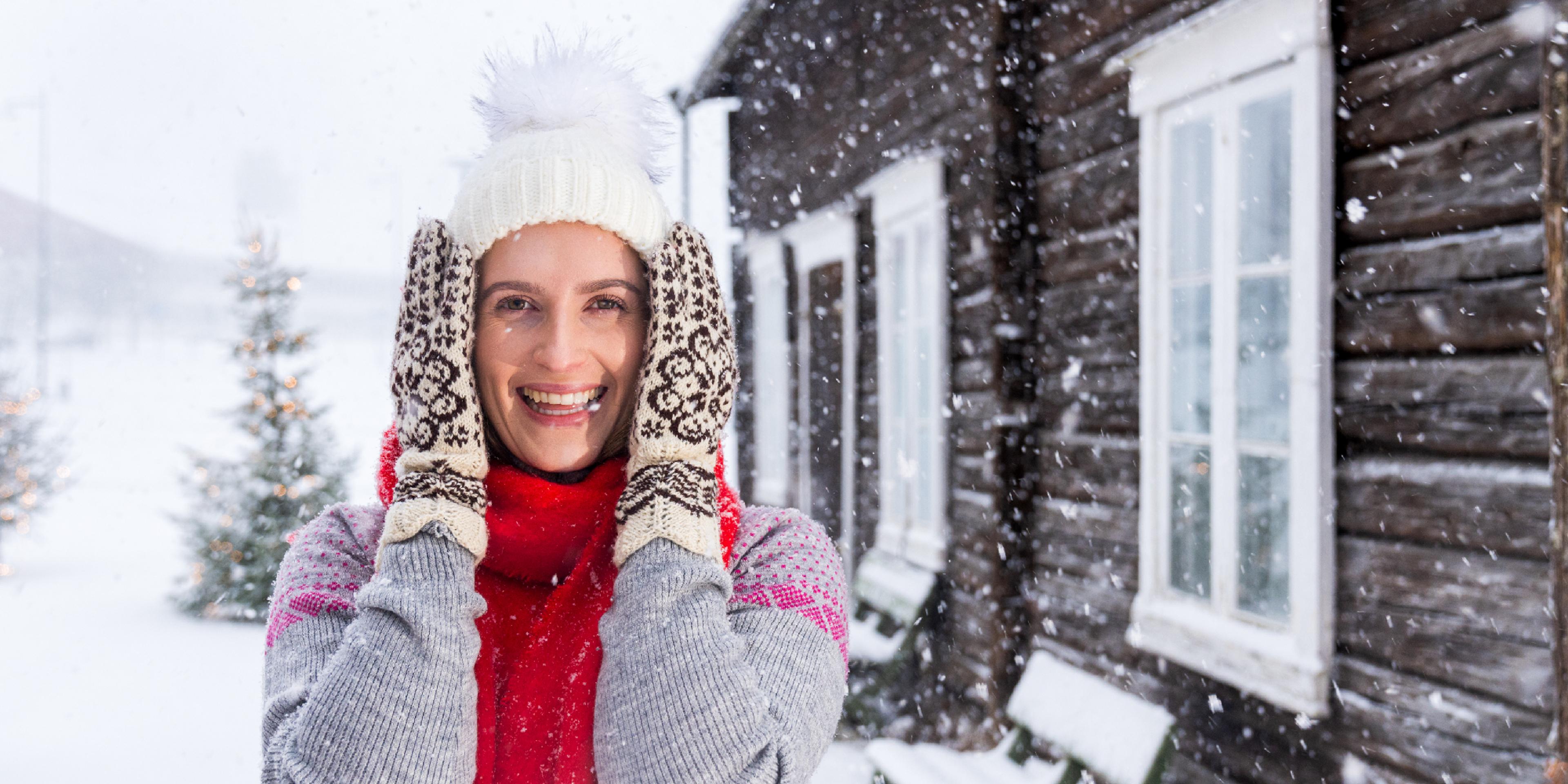 A women with Selbu mittens in Selbu in winter, Norway.