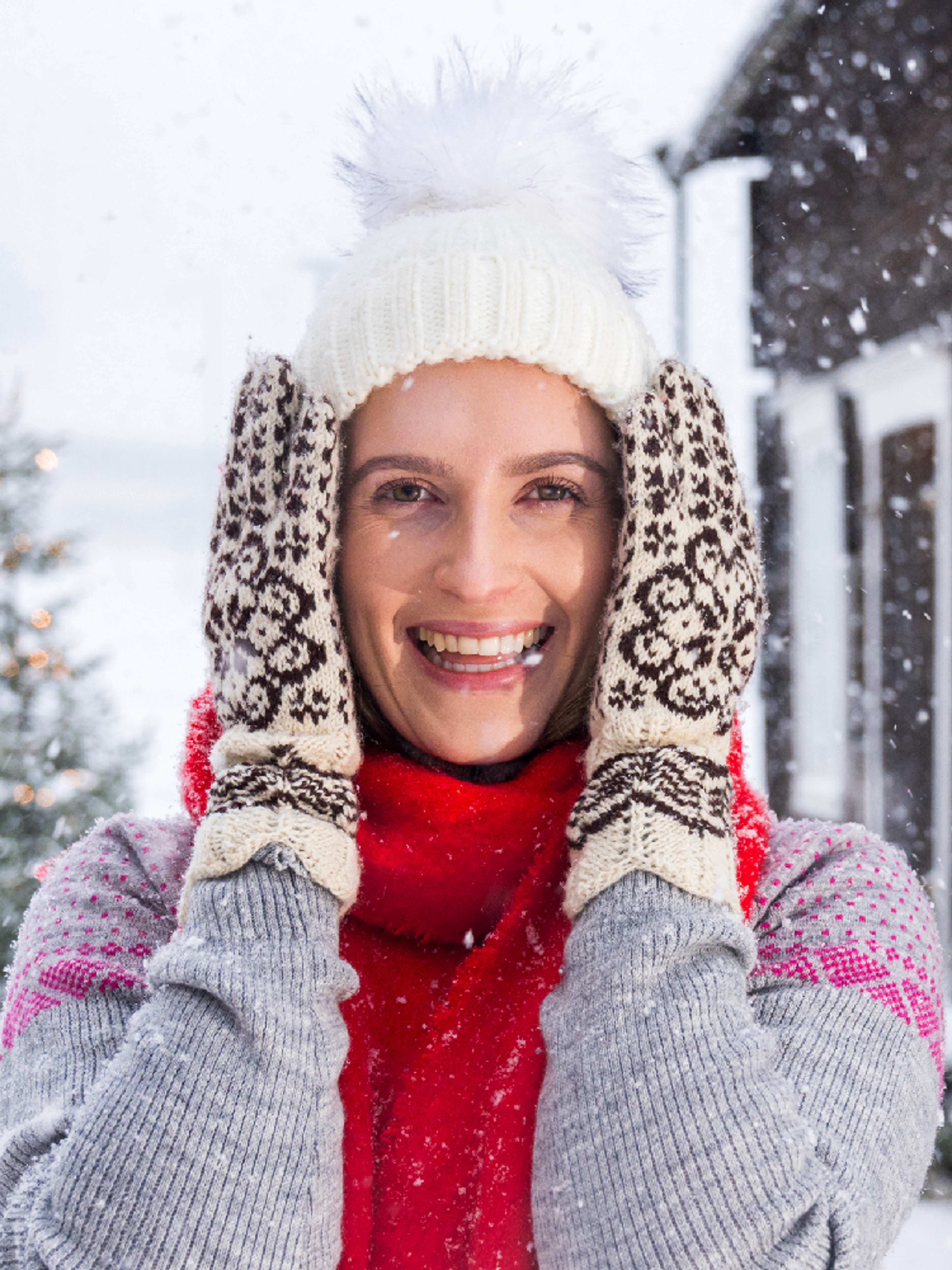 A women with Selbu mittens in Selbu in winter, Norway.