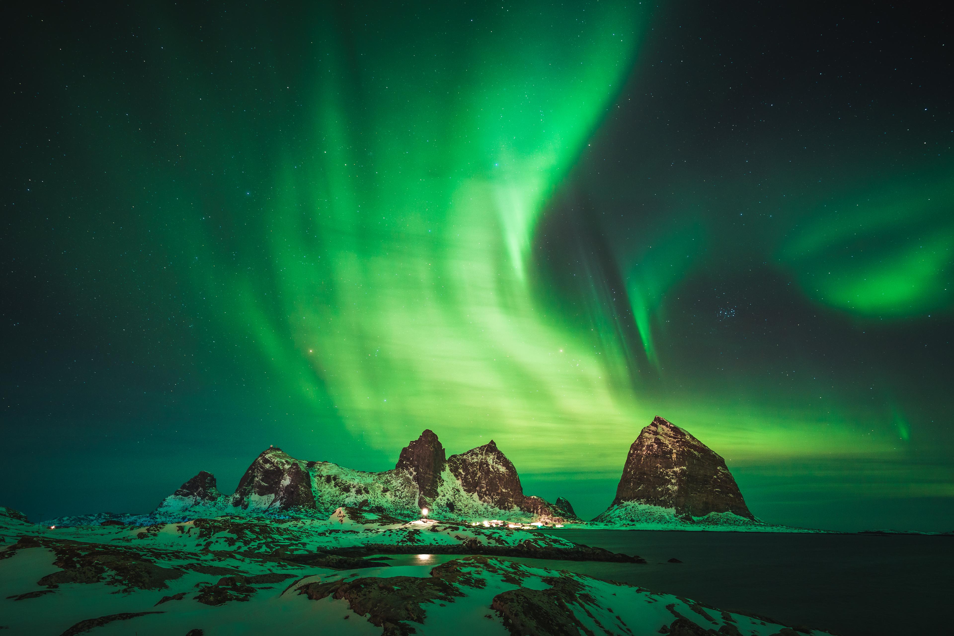 Northern lights over Træna in Helgeland, Northern Norway
