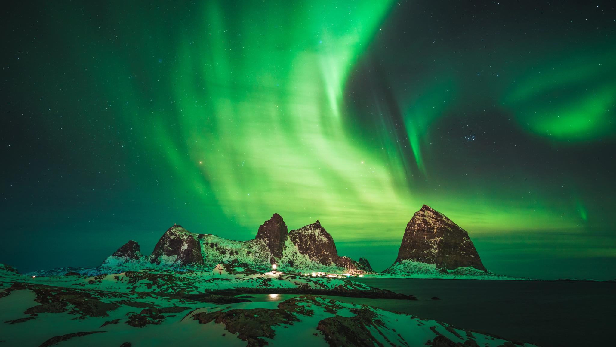 Northern lights over Træna in Helgeland, Northern Norway