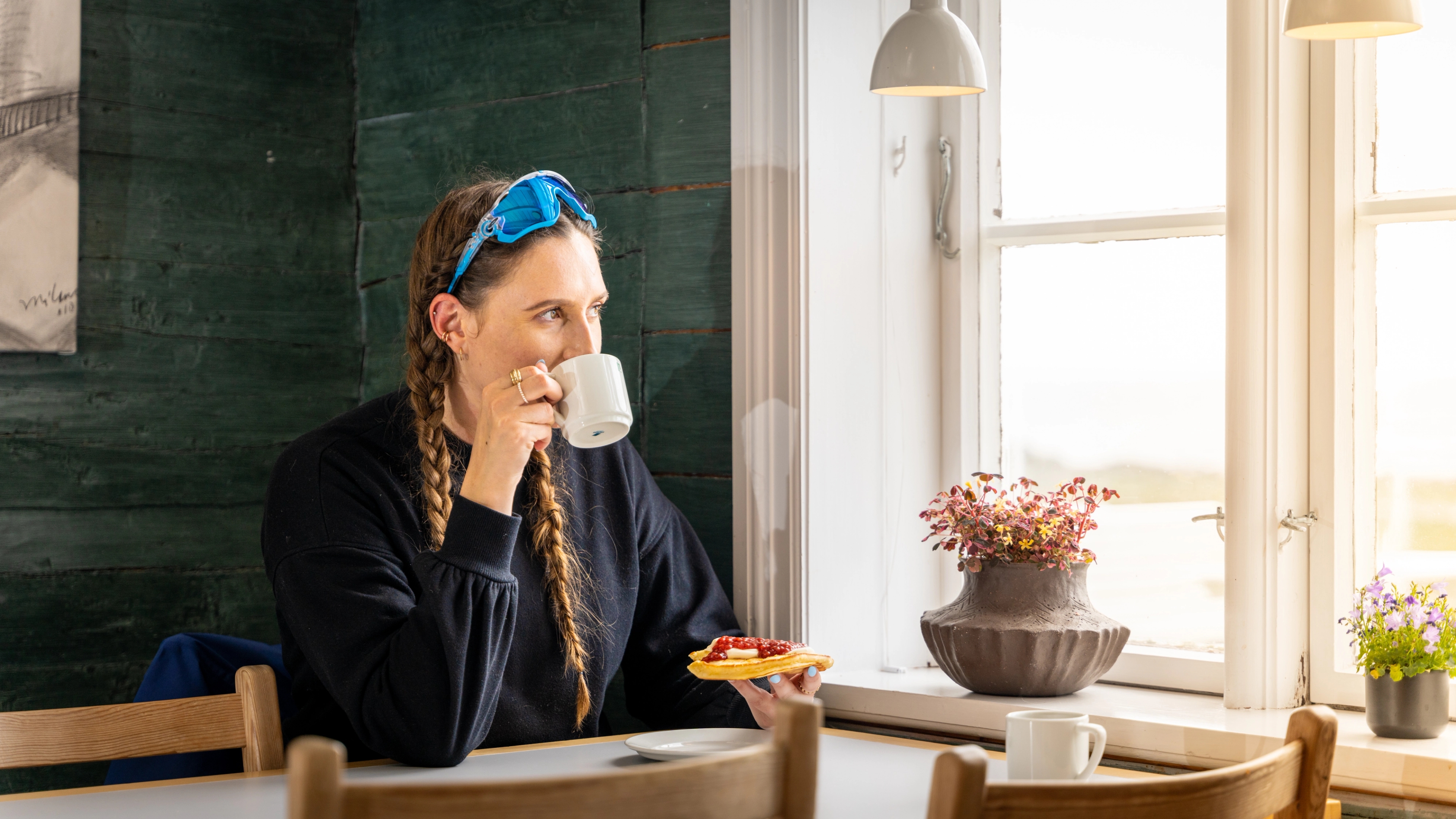 A women eats lapper at Hå old vicarage in Jæren, Fjord Norway.
